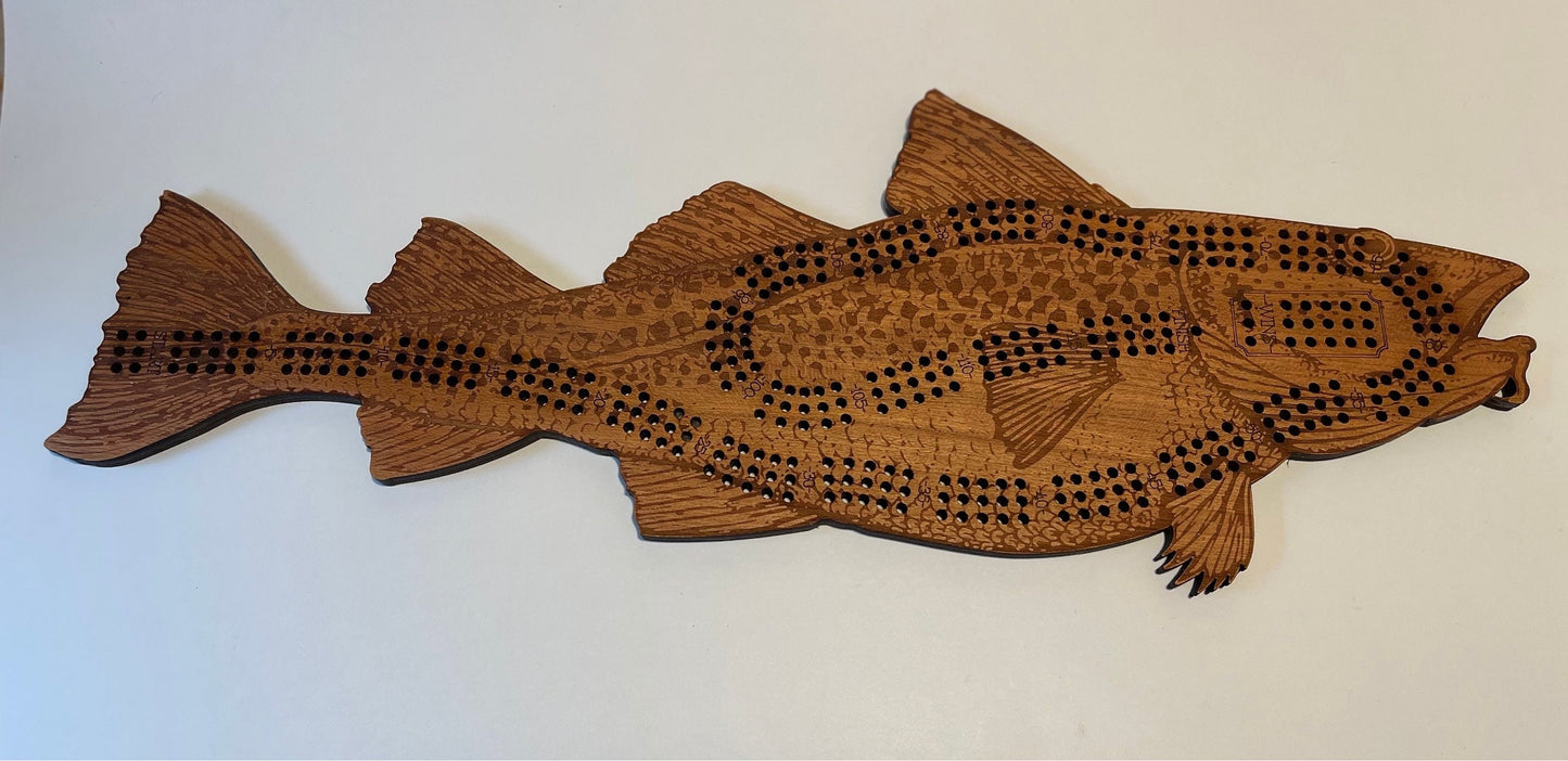 Cod Fish Cribbage Board, Laser Engraved Wooden Game, Perfect for Family Game Night, Unique Gift for Board Game Lovers