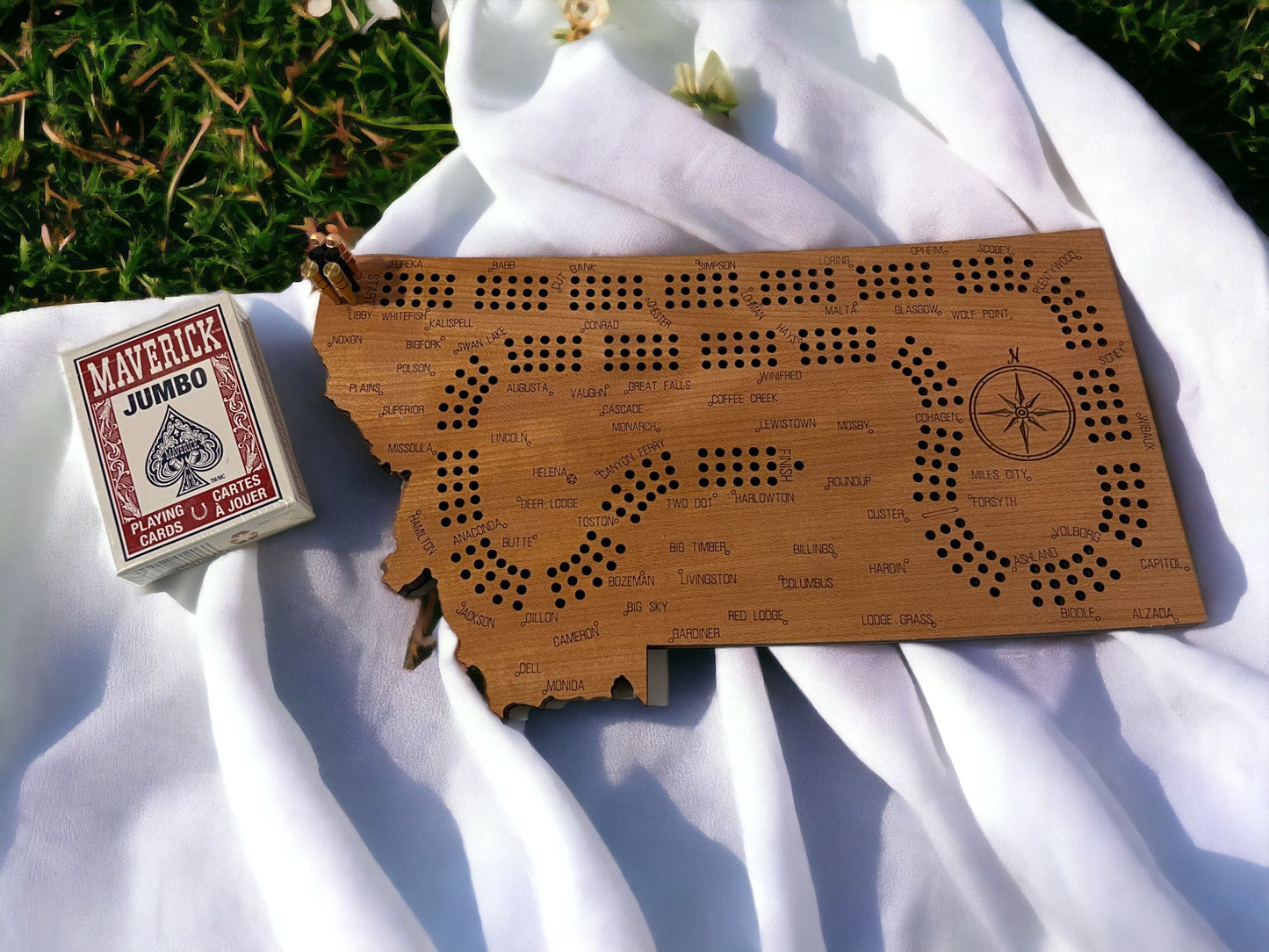 Montana Cribbage Board, Laser Engraved Wooden Game, Perfect for Family Game Night, Unique Gift for Board Game Lovers