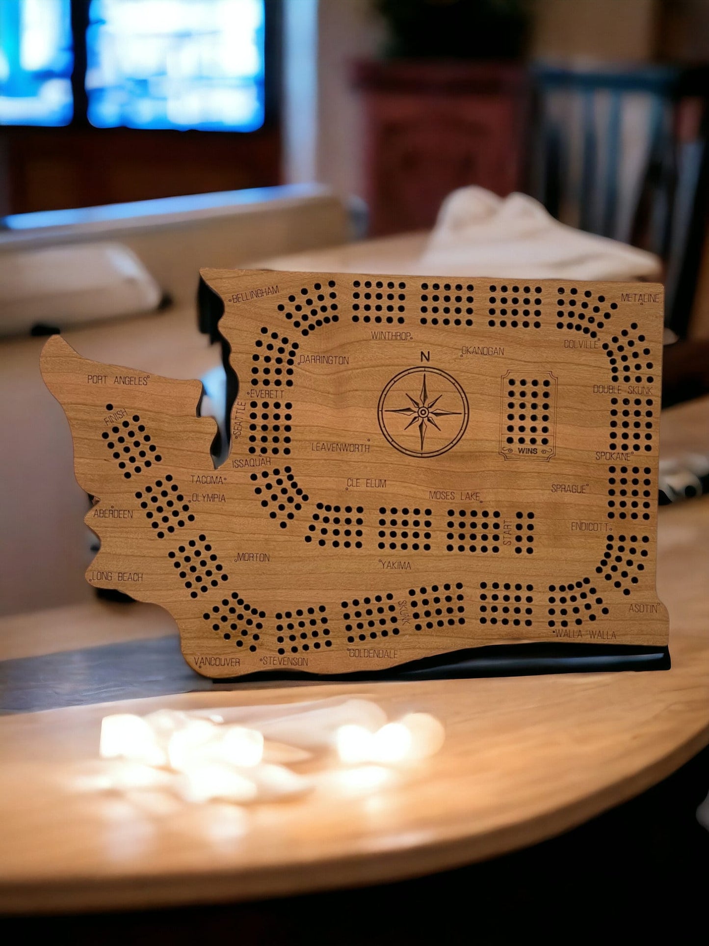 Custom Washington State Cribbage Board - Personalized Gift for Cribbage Players - Laser Engraved Design - Washington Outline Cribbage Board