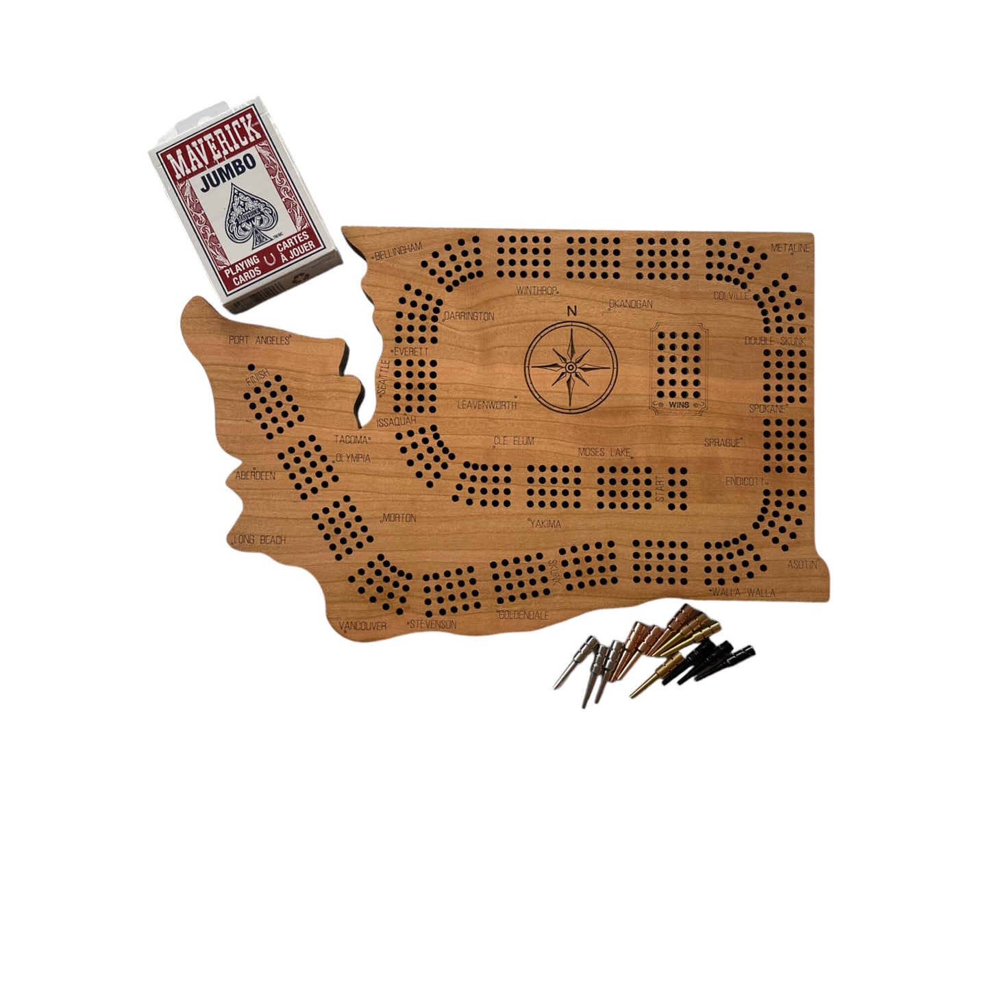 Custom Washington State Cribbage Board - Personalized Gift for Cribbage Players - Laser Engraved Design - Washington Outline Cribbage Board