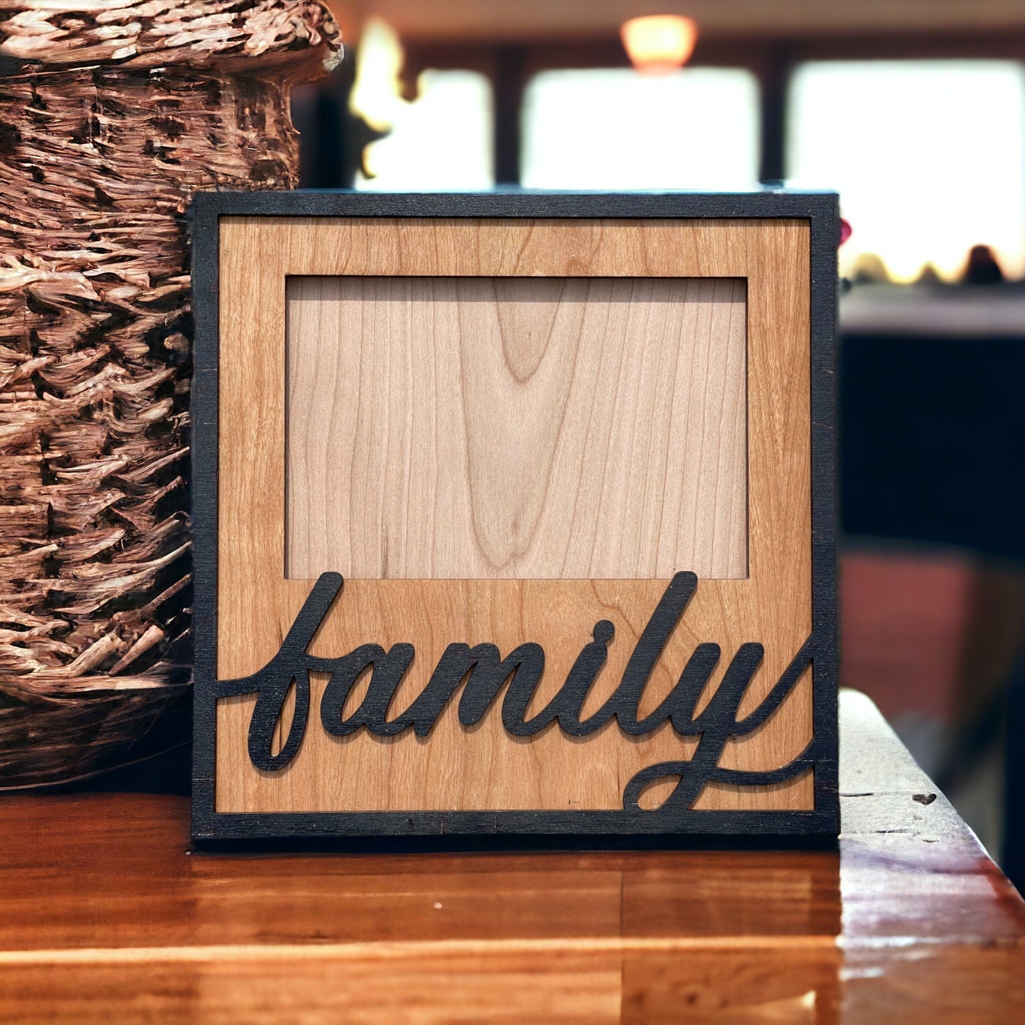 Family Picture Frame for 4" x 6" photo - Handmade Cherry Wood - Gift For Parents, Grand Parents, Kids, Children - Birthday Gift - I Love You