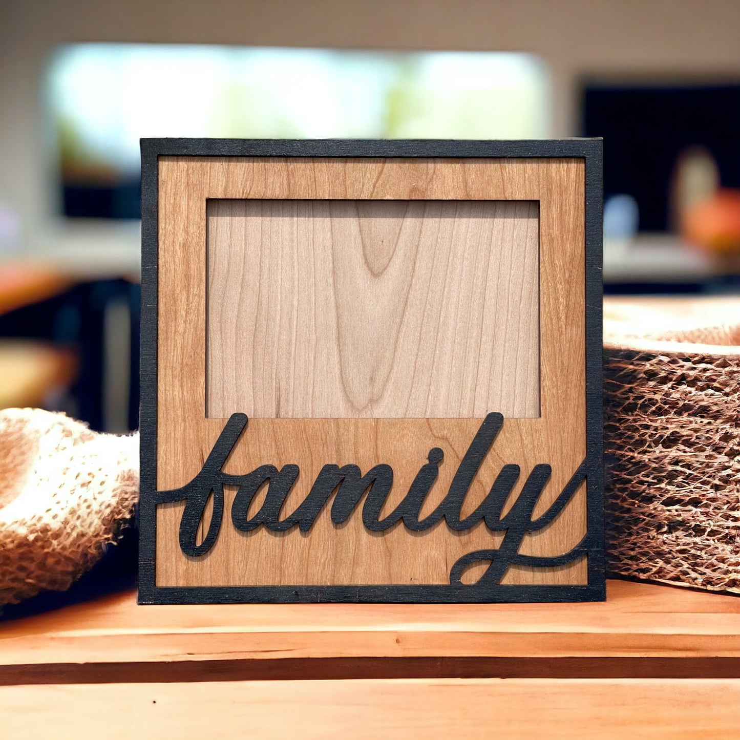 Family Picture Frame for 4" x 6" photo - Handmade Cherry Wood - Gift For Parents, Grand Parents, Kids, Children - Birthday Gift - I Love You