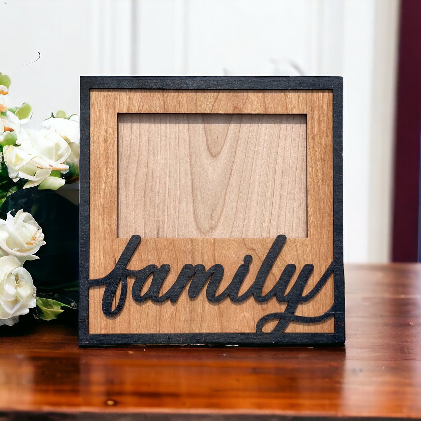 Family Picture Frame for 4" x 6" photo - Handmade Cherry Wood - Gift For Parents, Grand Parents, Kids, Children - Birthday Gift - I Love You