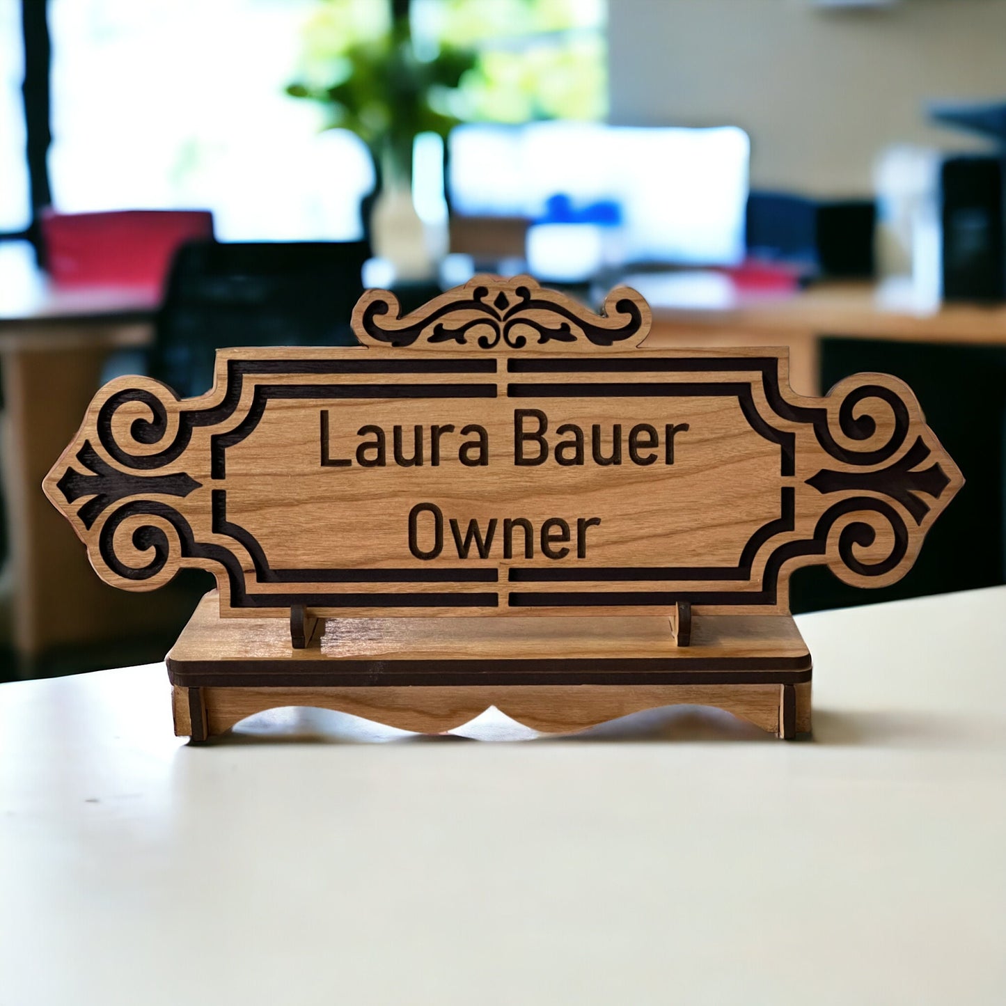 Desk Name Plate, Custom Personalized Sign, Personalized Name Sign on Cherry Wood, Custom Engraved Plaque, Office Decoration, Name and Title