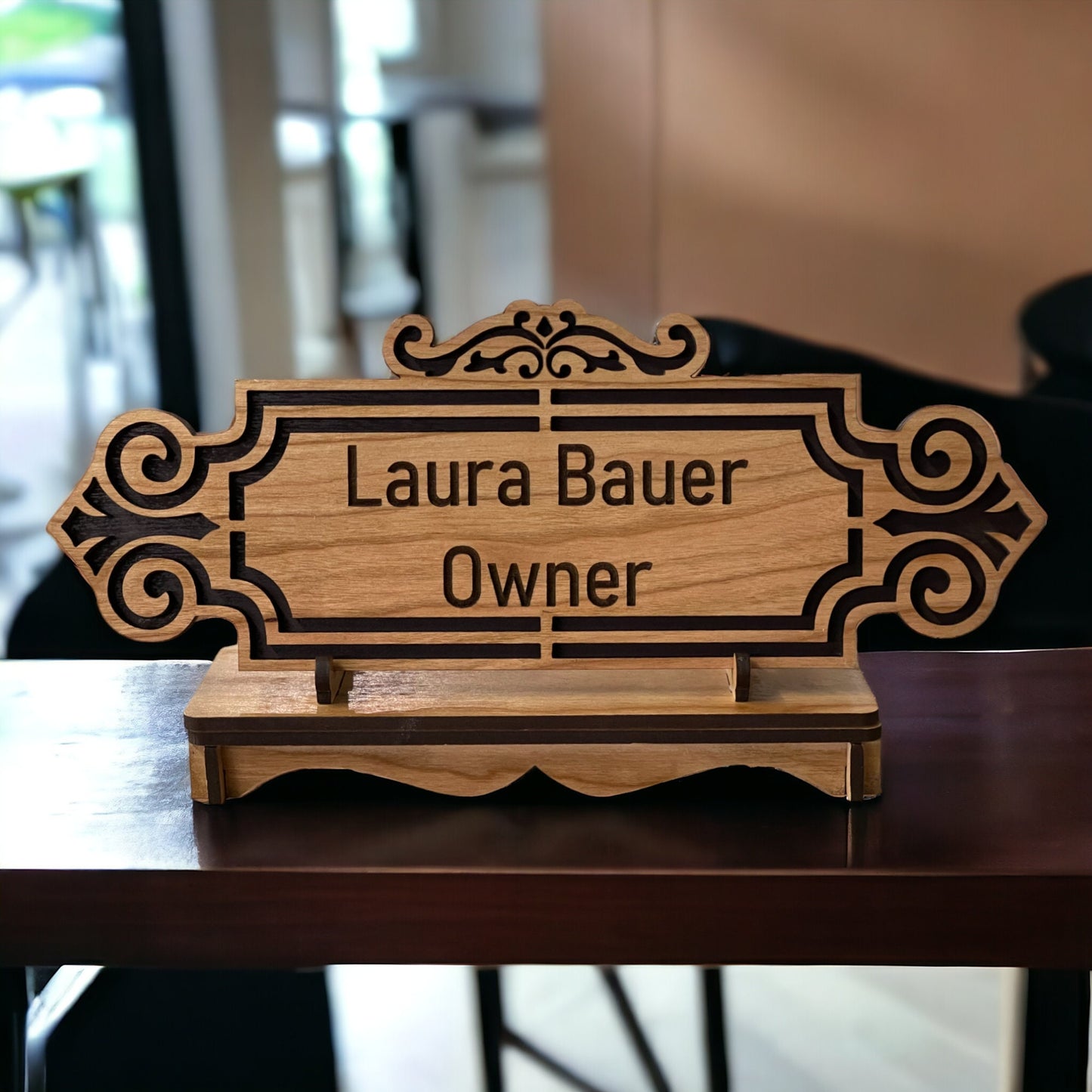 Desk Name Plate, Custom Personalized Sign, Personalized Name Sign on Cherry Wood, Custom Engraved Plaque, Office Decoration, Name and Title