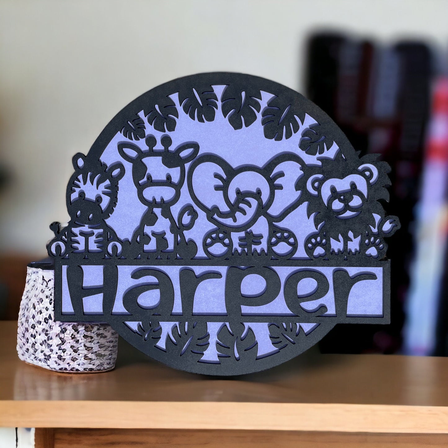 Custom Name Sign with Cute Baby Animals - Personalized Laser Engraved Nursery Decor - Gift For New Parents - Baby Shower Gift - Young Child