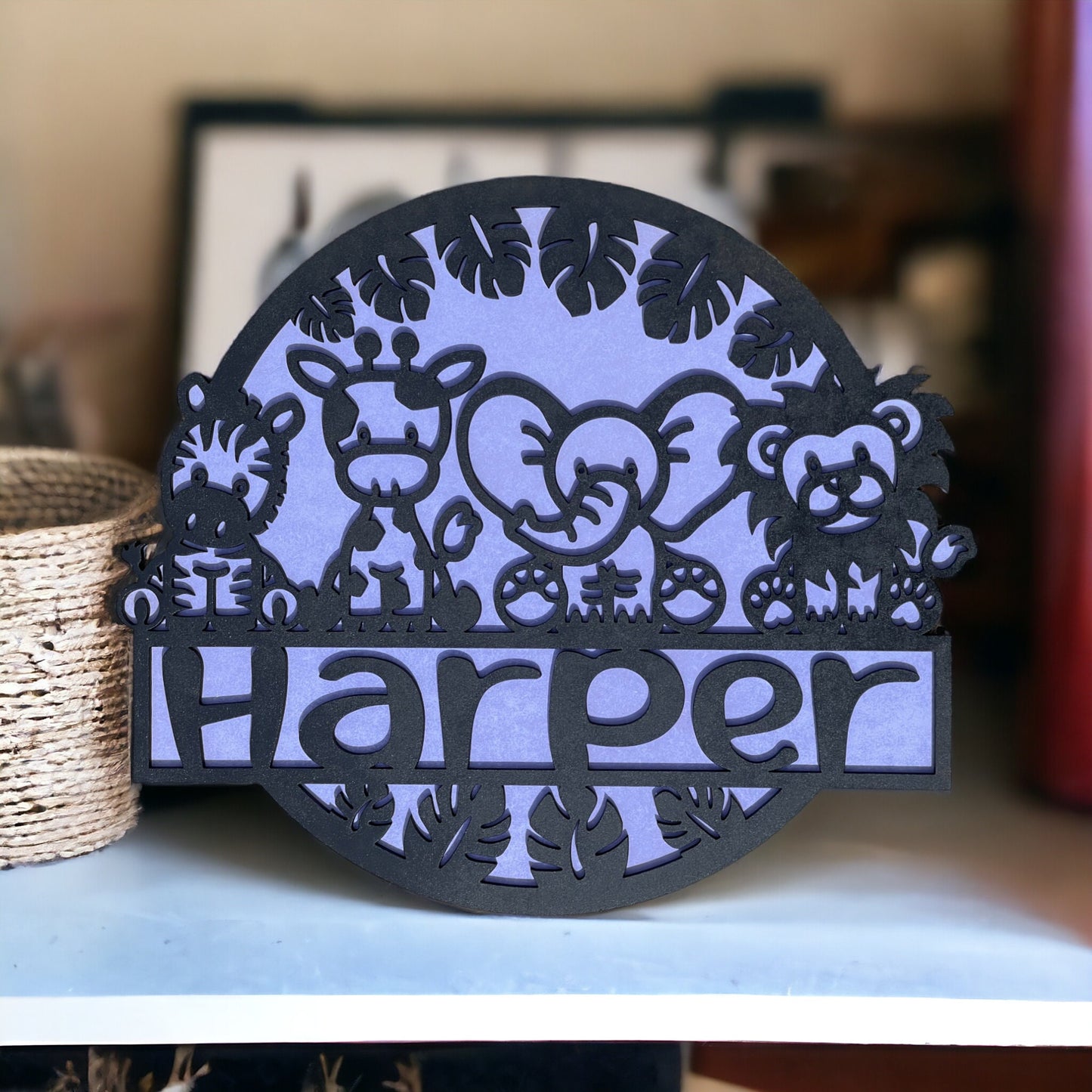 Custom Name Sign with Cute Baby Animals - Personalized Laser Engraved Nursery Decor - Gift For New Parents - Baby Shower Gift - Young Child