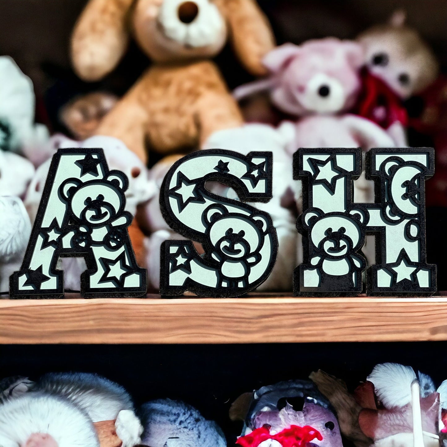 Personalized Laser Engraved Letters for Nursery Decor - Teddy Bear Theme - Custom Wooden Alphabet Letters with Bear Design for Baby's Room