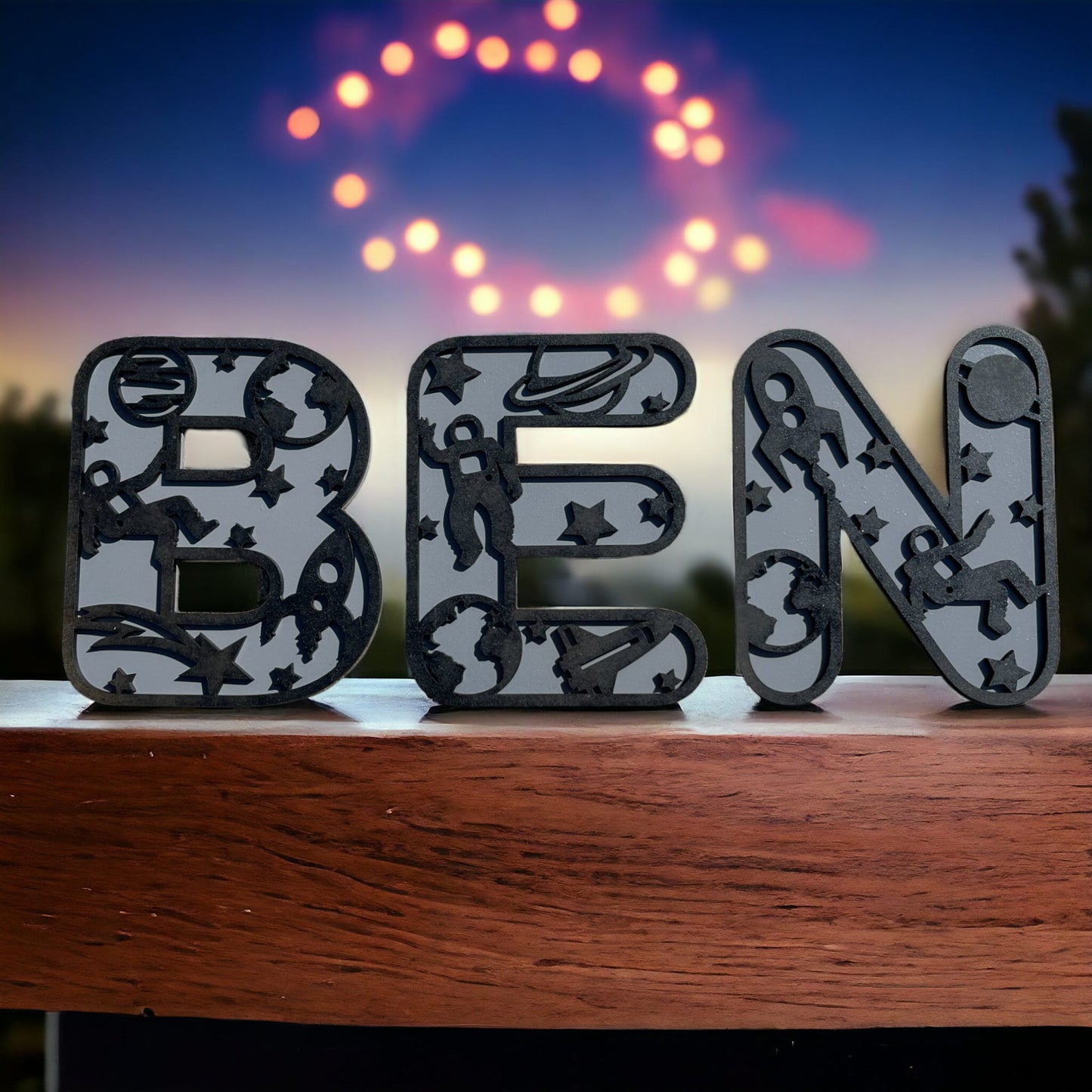Personalized Laser Engraved Letters for Nursery Decor, Astronaut Space Theme, Custom Wooden Alphabet Letters Design for Baby's Room