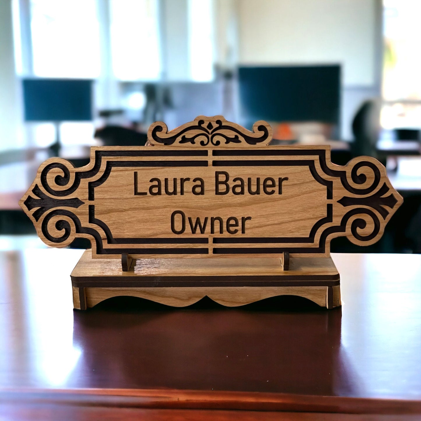Desk Name Plate, Custom Personalized Sign, Personalized Name Sign on Cherry Wood, Custom Engraved Plaque, Office Decoration, Name and Title