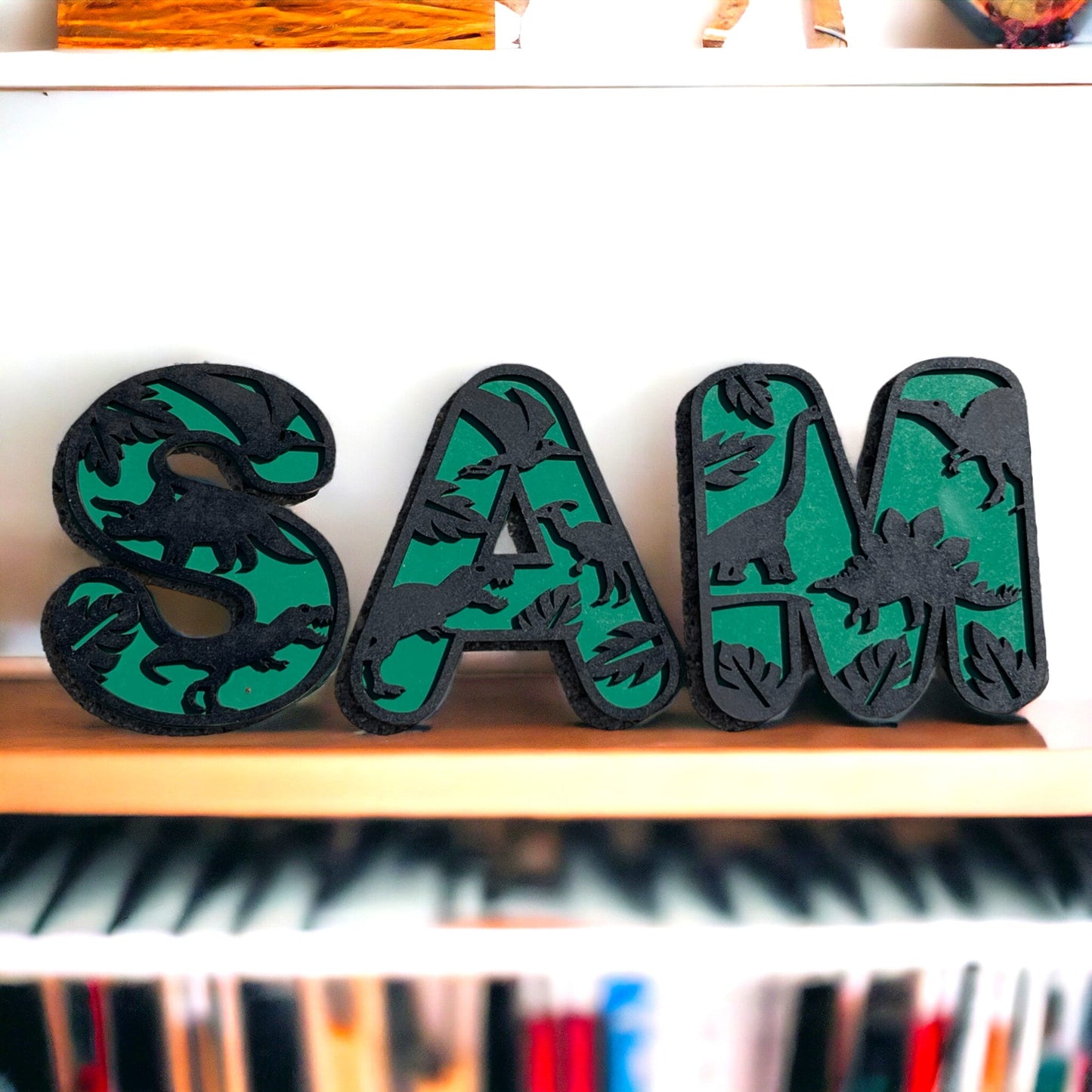 Personalized Laser Engraved Dinosaur Letters for Nursery Decor, Dinosaur Theme, Custom Wooden Alphabet Letters Design for Baby's Room, Dino