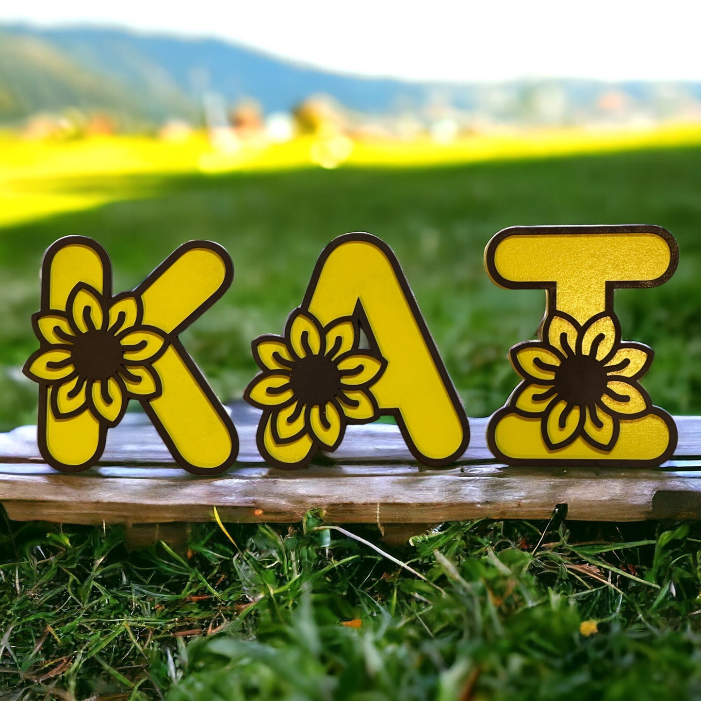 Personalized Laser Engraved Sunflower Letters for Nursery Decor, Floral Theme, Custom Wooden Alphabet Letters, Design for Baby's Room