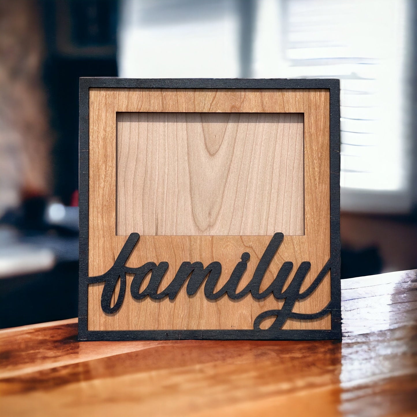 Family Picture Frame for 4" x 6" photo - Handmade Cherry Wood - Gift For Parents, Grand Parents, Kids, Children - Birthday Gift - I Love You