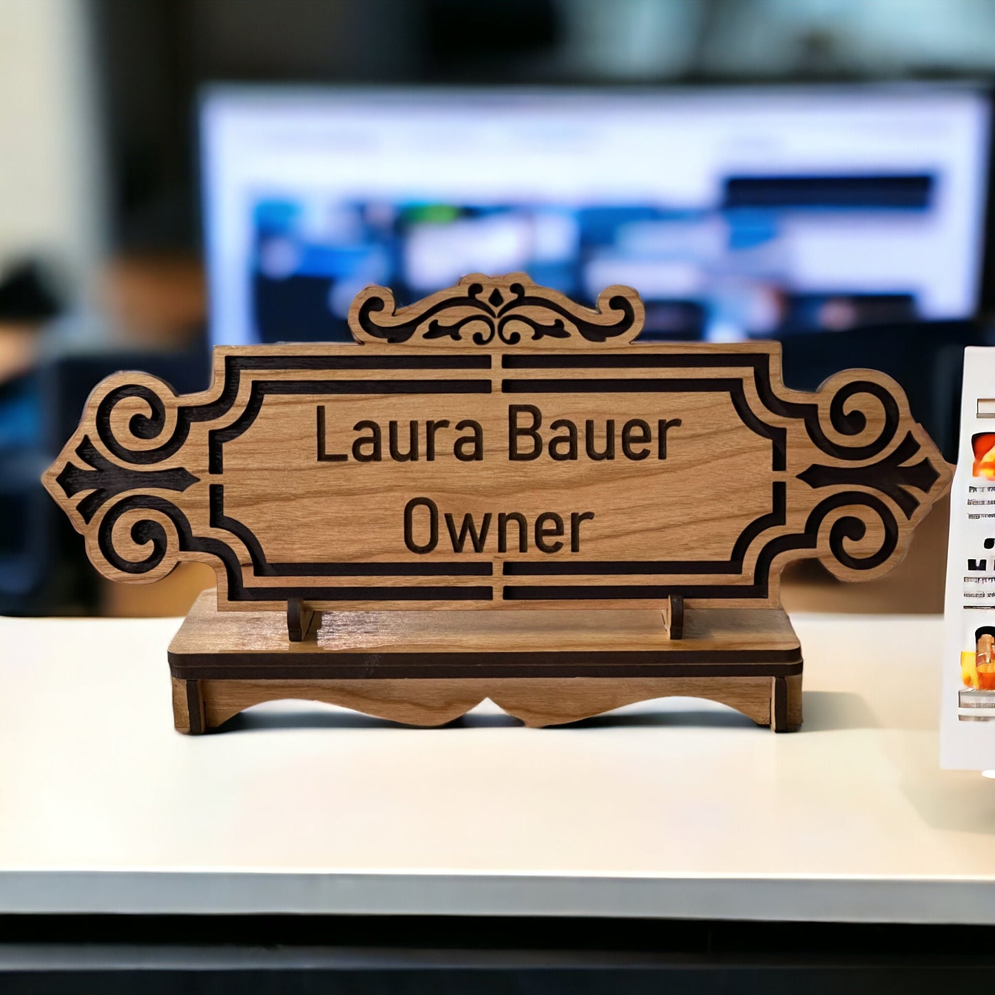 Desk Name Plate, Custom Personalized Sign, Personalized Name Sign on Cherry Wood, Custom Engraved Plaque, Office Decoration, Name and Title