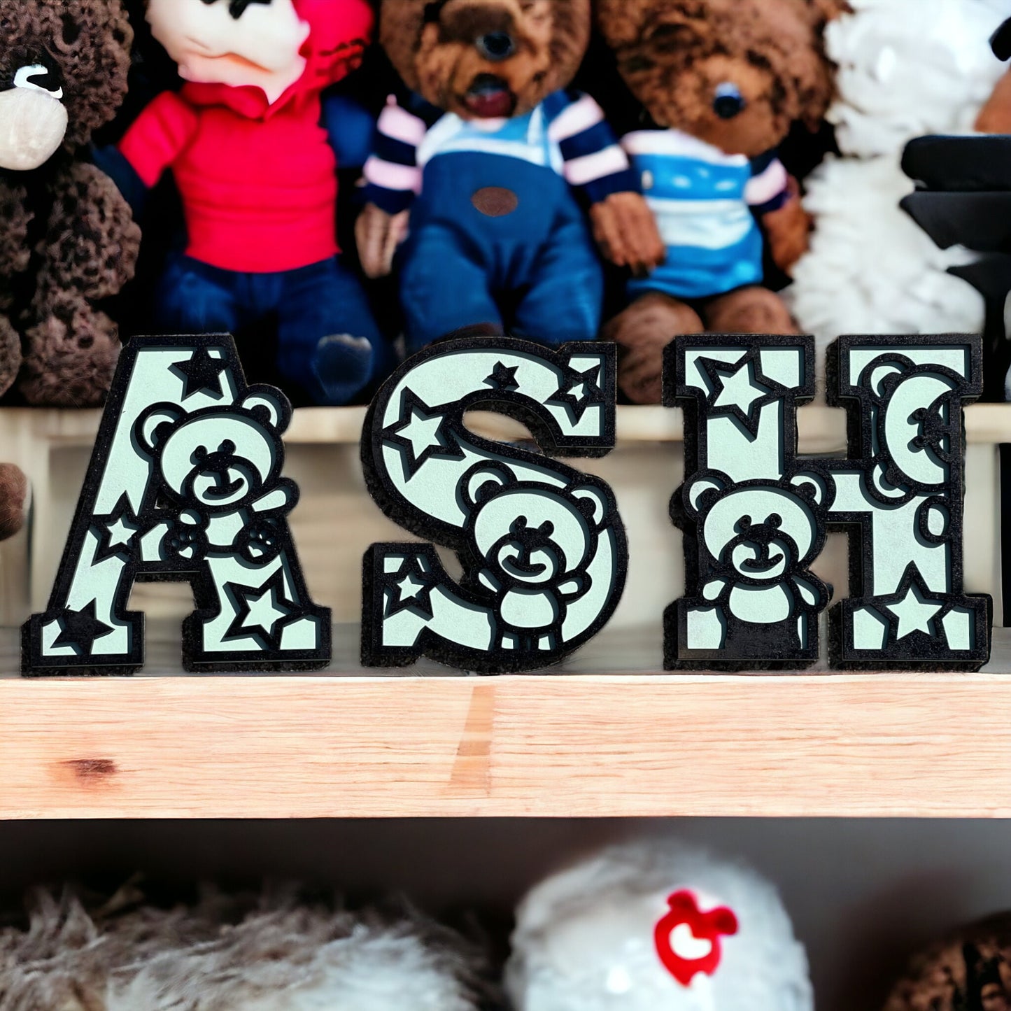Personalized Laser Engraved Letters for Nursery Decor - Teddy Bear Theme - Custom Wooden Alphabet Letters with Bear Design for Baby's Room