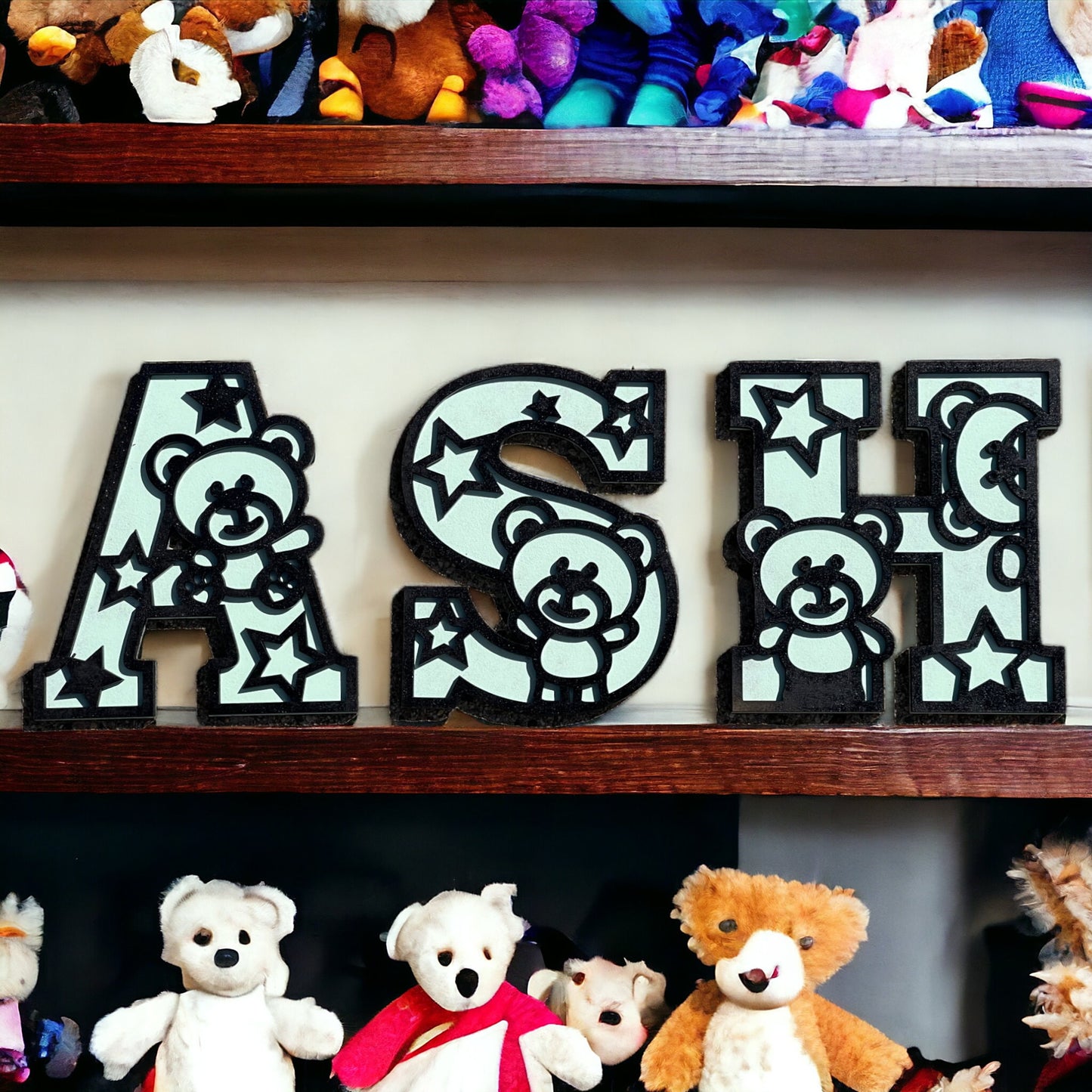 Personalized Laser Engraved Letters for Nursery Decor - Teddy Bear Theme - Custom Wooden Alphabet Letters with Bear Design for Baby's Room
