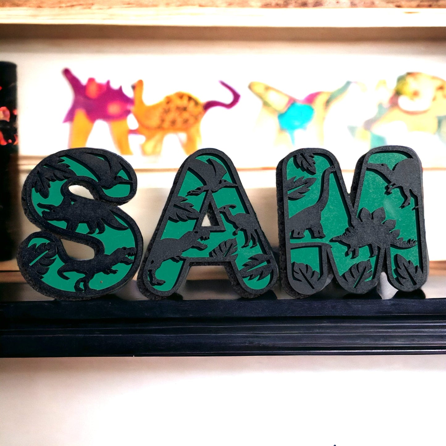 Personalized Laser Engraved Dinosaur Letters for Nursery Decor, Dinosaur Theme, Custom Wooden Alphabet Letters Design for Baby's Room, Dino