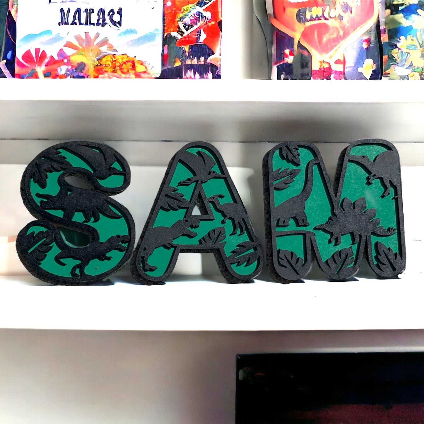 Personalized Laser Engraved Dinosaur Letters for Nursery Decor, Dinosaur Theme, Custom Wooden Alphabet Letters Design for Baby's Room, Dino
