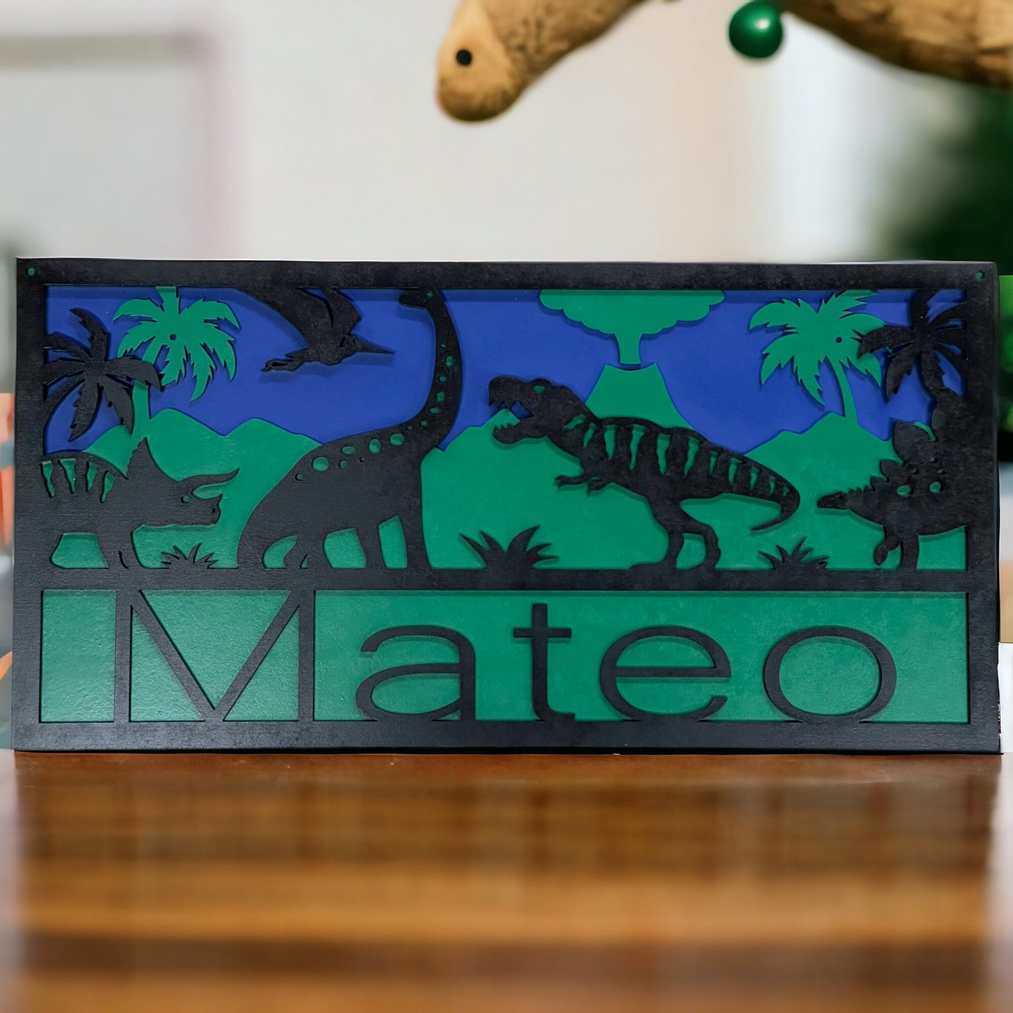 Personalized Dinosaur Name Sign, Laser Engraved Customized Room Decor, Custom Name Sign with Dinosaurs, Kids Bedroom Plaque, Decor for Kids