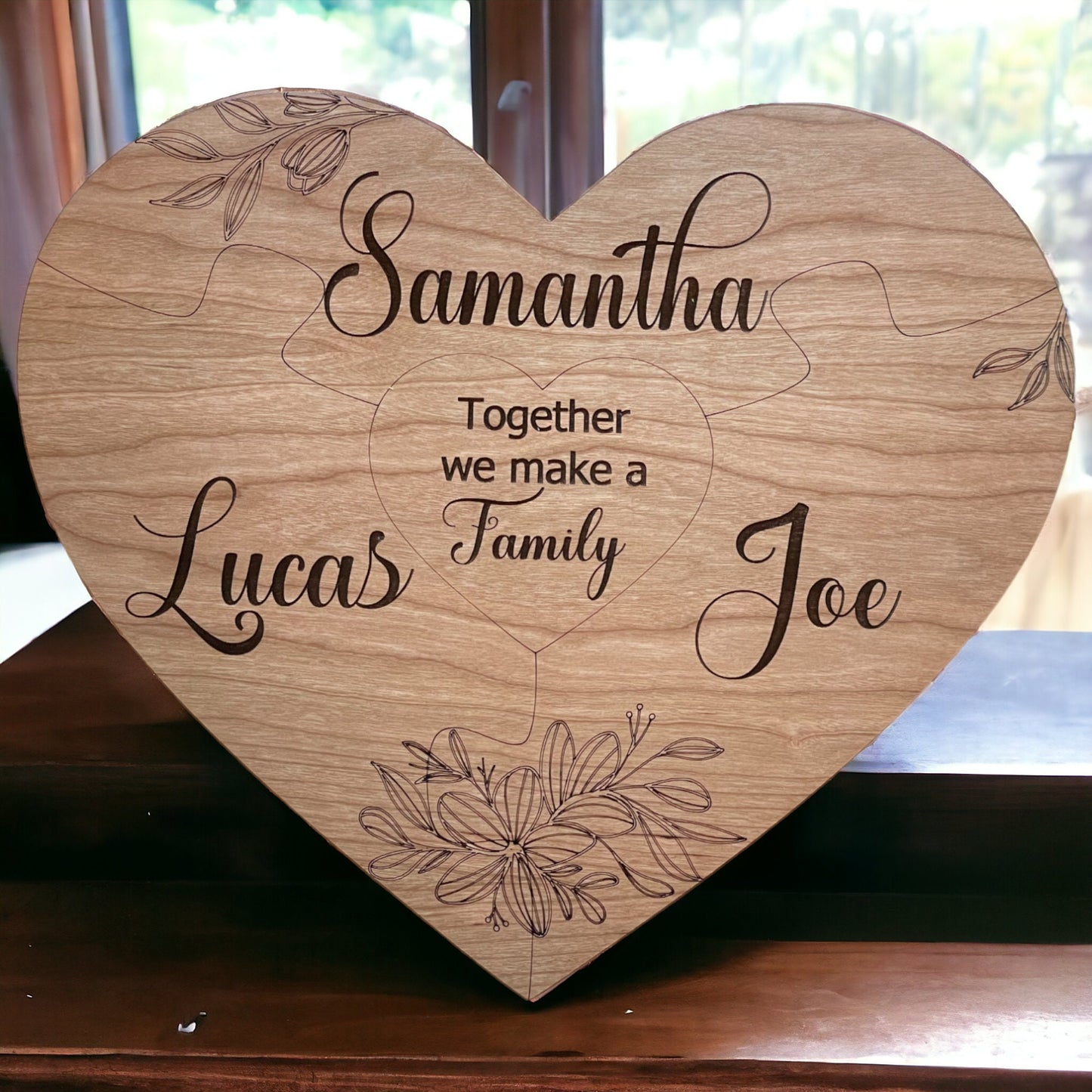 Personalized Puzzle Piece Heart, Laser Engraved Wood, Custom Family Names, Unique Gift Idea, Family Wall Decor, Custom Home Decor Piece