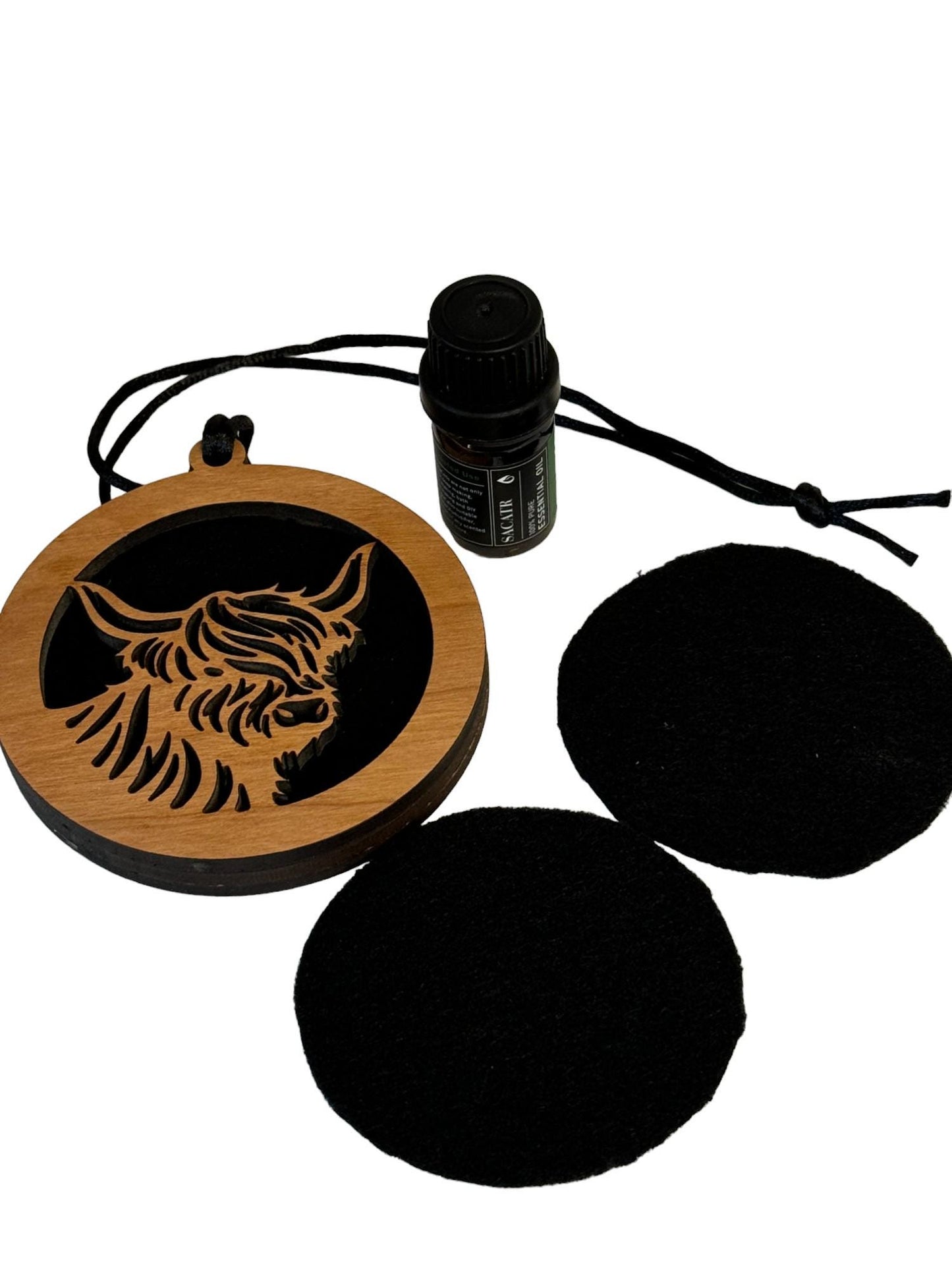 Highland Cow Small Space Air Freshener, Car, Boat Truck. Room, Small Space, Essential Oils, Hanging Wooden Air Freshener, Freshen Your Ride