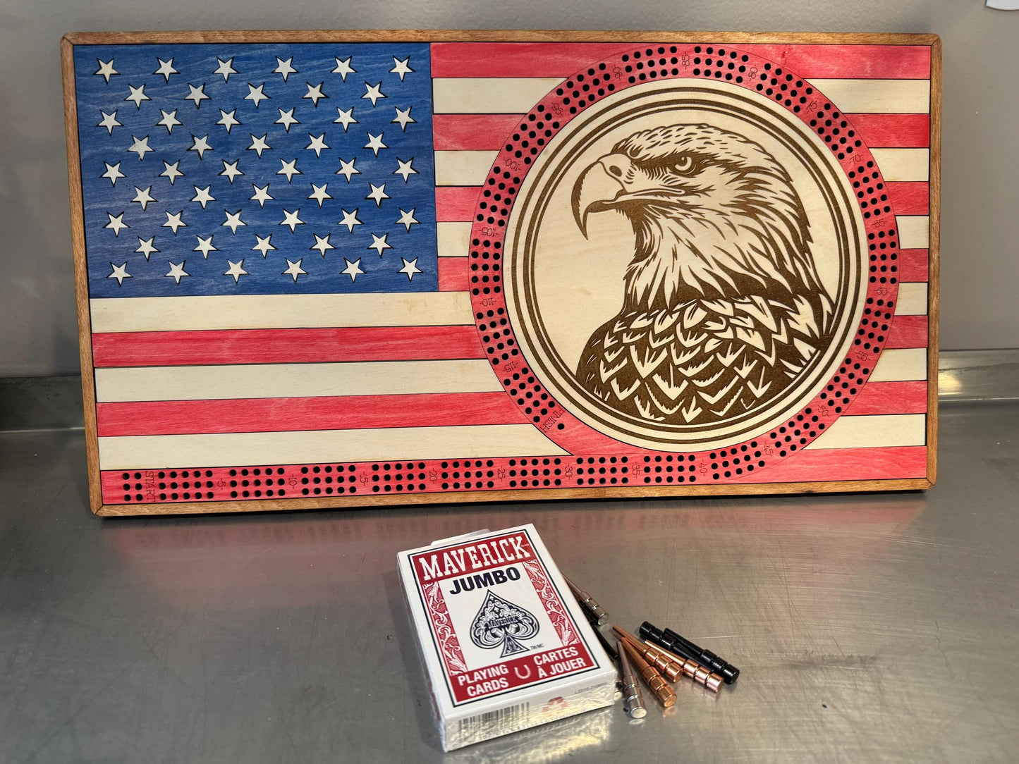 United States Flag Cribbage Board, Gift For Card Player, Gift For Parents, Gift For Boss, Gift Friend, Card Player, Tournament