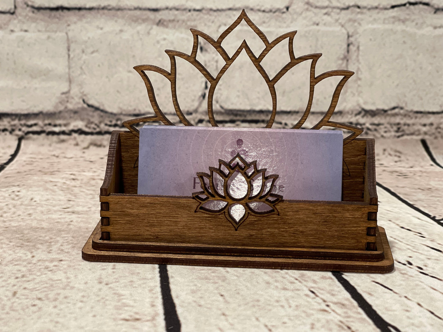 Wood Business Card Holder, Lotus Flower Office Supplies, New Age, Desk Organization, Gift For Reiki, Gift for Spa Owner