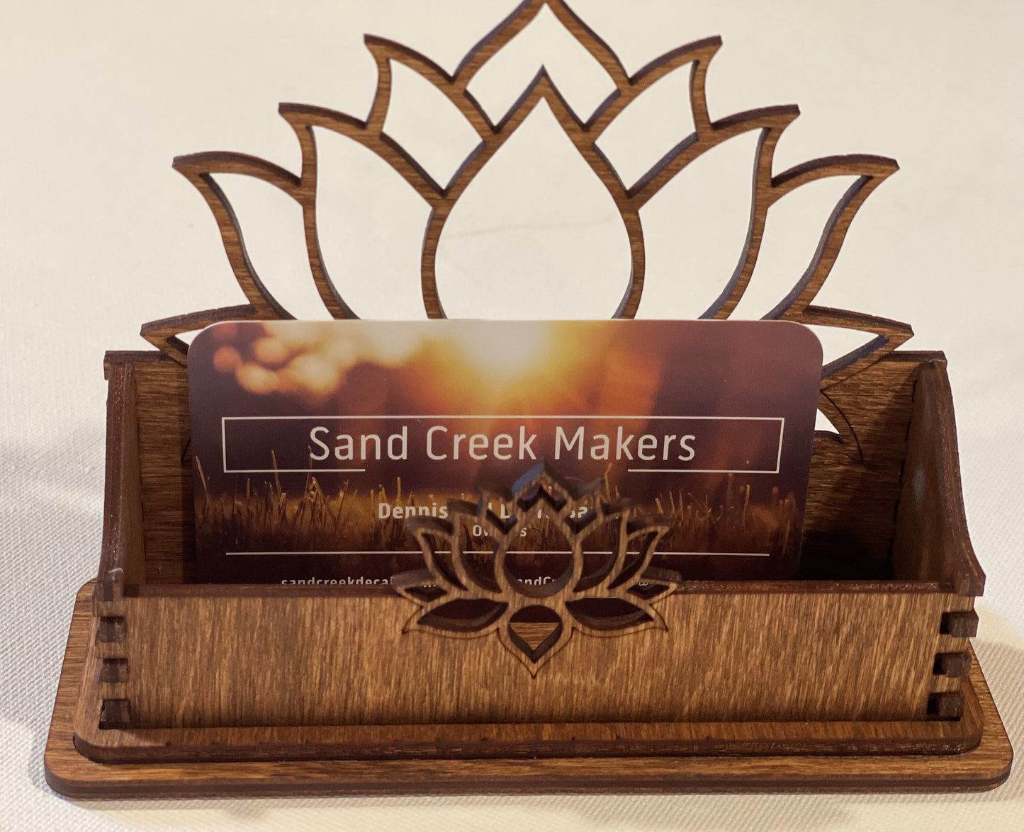 Wood Business Card Holder, Lotus Flower Office Supplies, New Age, Desk Organization, Gift For Reiki, Gift for Spa Owner