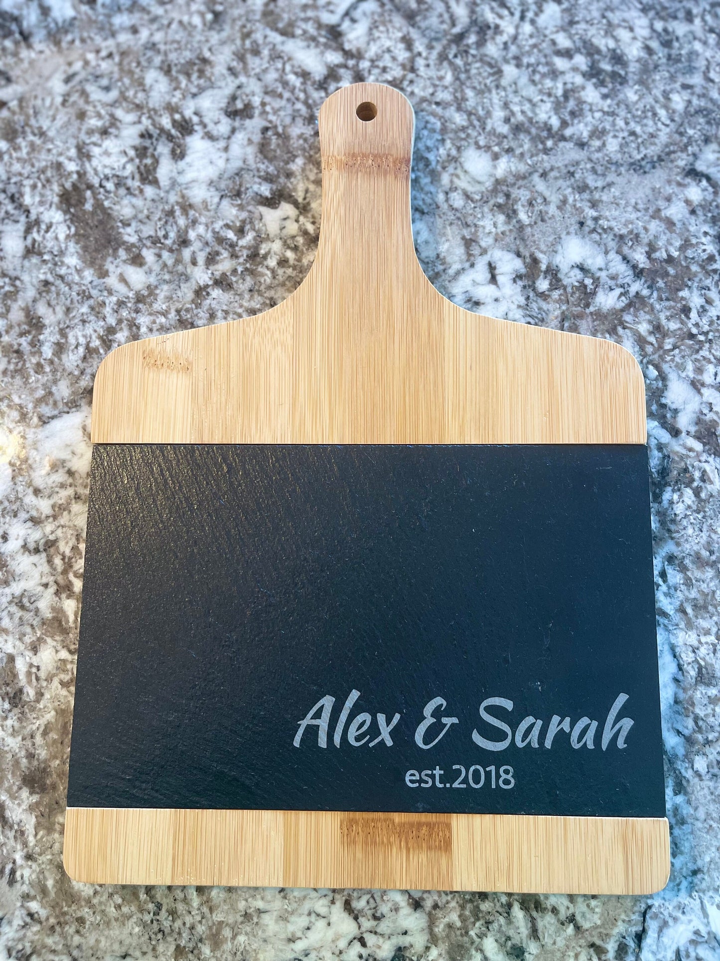 Personalized Slate and Bamboo Cutting Board, Engraved Cheese Board