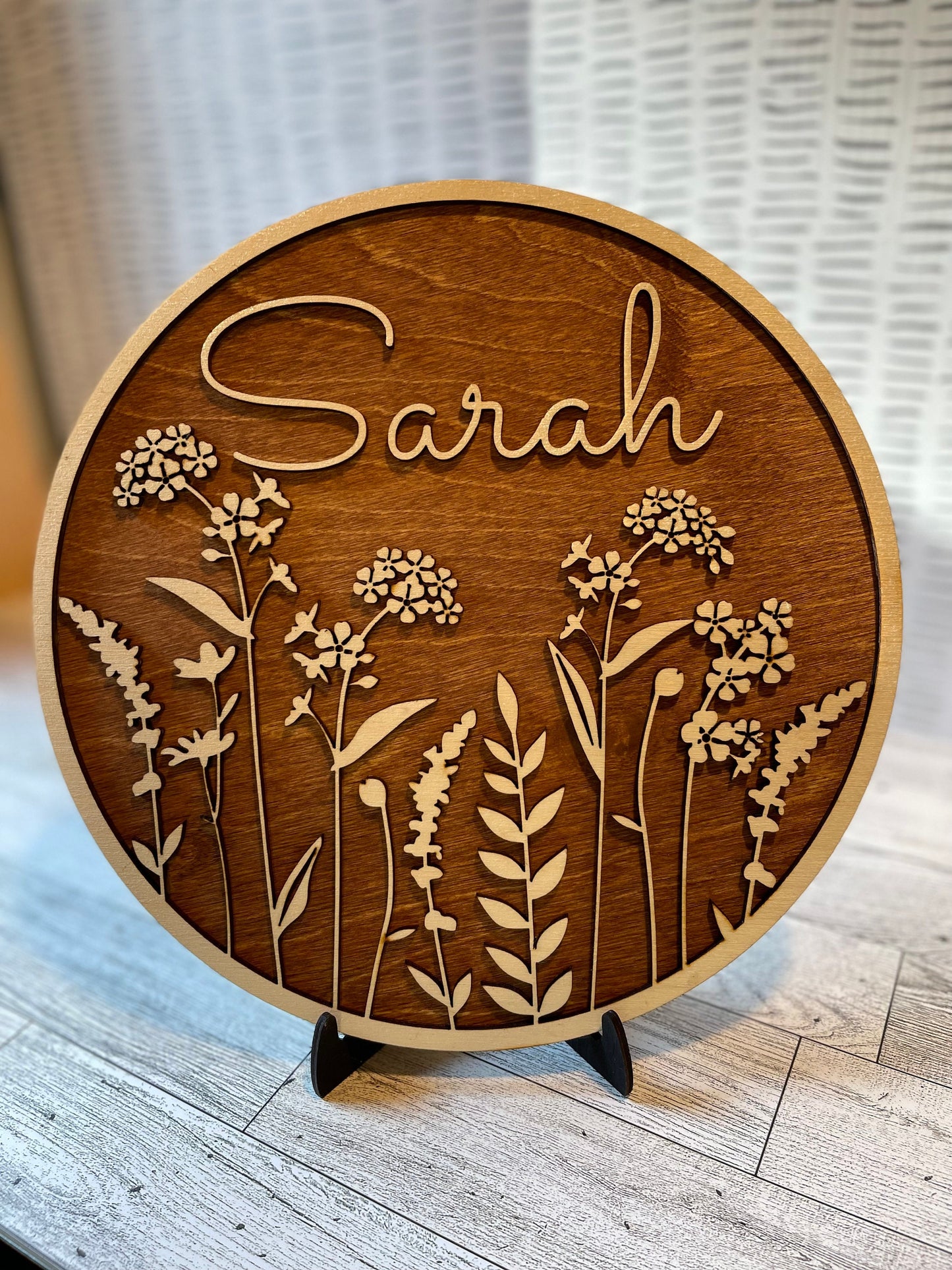 Round Wood Custom Name Sign, Girls Room Sign, Nursery Name Sign. Floral Nursery Sign