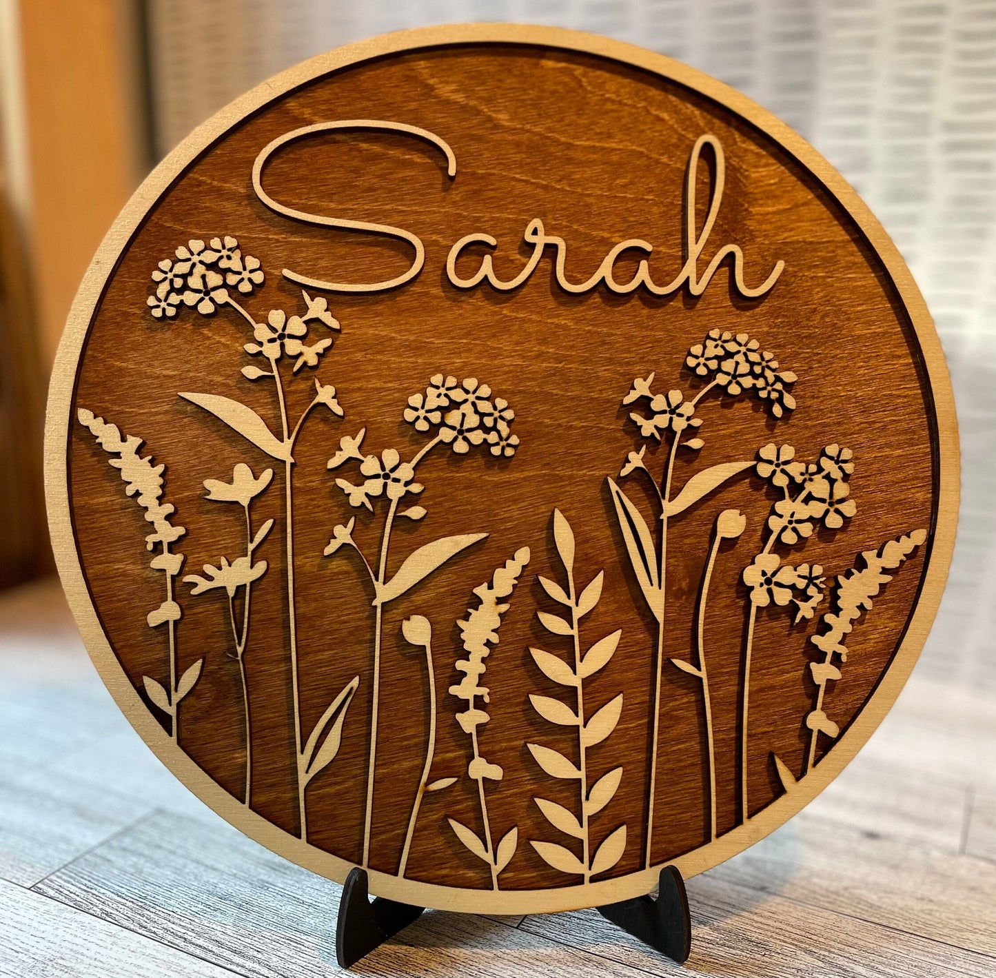 Round Wood Custom Name Sign, Girls Room Sign, Nursery Name Sign. Floral Nursery Sign