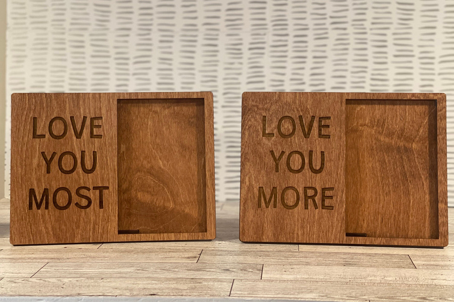 Love You More Love You Most Picture Frame Set,  Gift For Partner, Wooden Picture Frame, Gift For Couple, Wood Picture Frame, Rustic, Boho