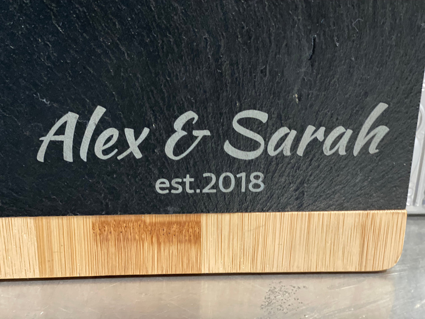 Personalized Slate and Bamboo Cutting Board, Engraved Cheese Board