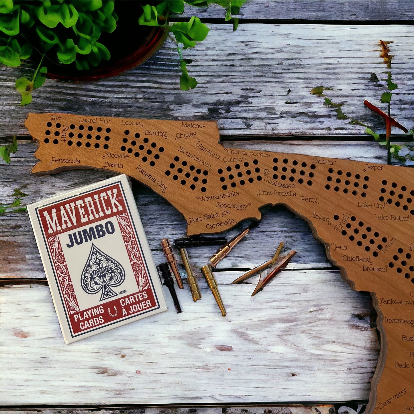 Florida Cribbage Board, Laser Engraved Wooden Game, Perfect for Family Game Night, Unique Gift for Board Game Lovers