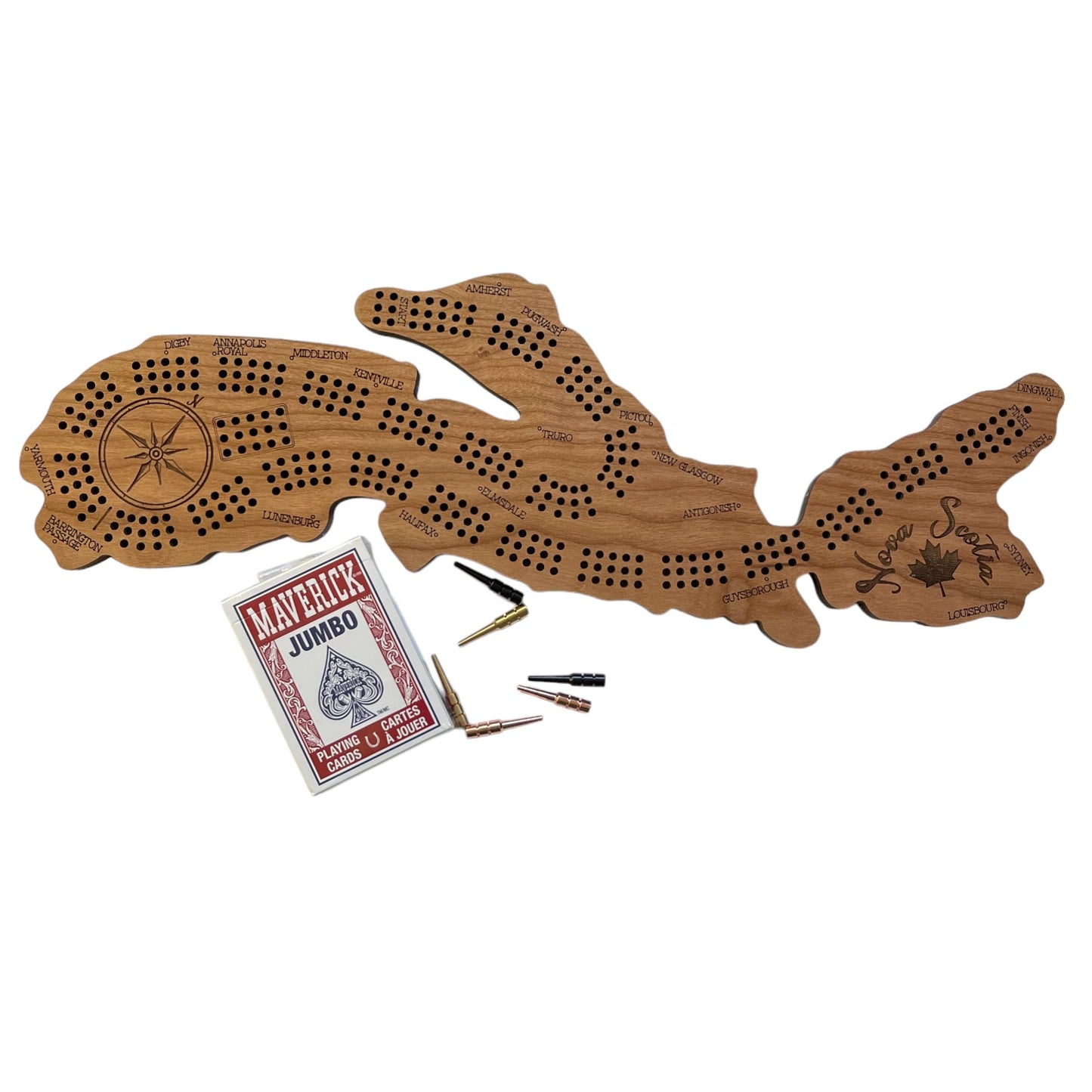 Nova Scotia Cribbage Board, Laser Engraved Wooden Game, Perfect for Family Game Night, Unique Gift for Board Game Lovers, Cherry Wood