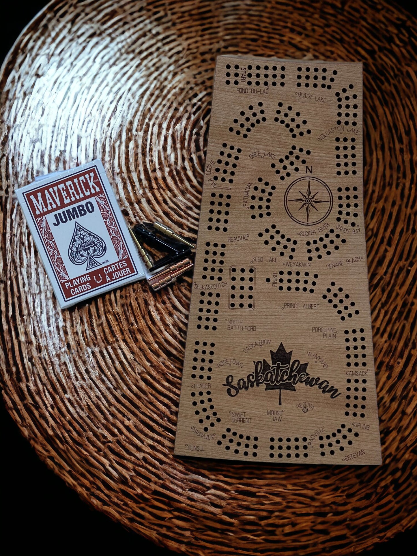 Saskatchewan Cribbage Board, Laser Engraved Wooden Game, Perfect for Family Game Night, Unique Gift for Board Game Lovers