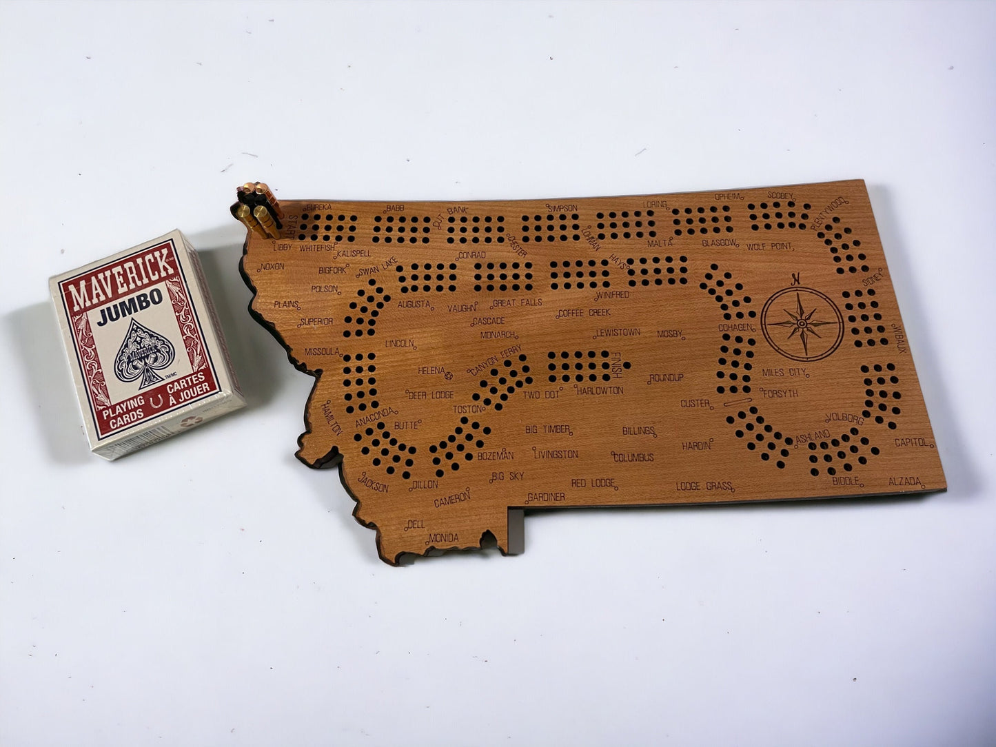 Montana Cribbage Board, Laser Engraved Wooden Game, Perfect for Family Game Night, Unique Gift for Board Game Lovers