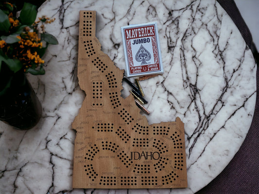 Handcrafted Idaho Cribbage Board - Laser Engraved for Unique Gaming Experience