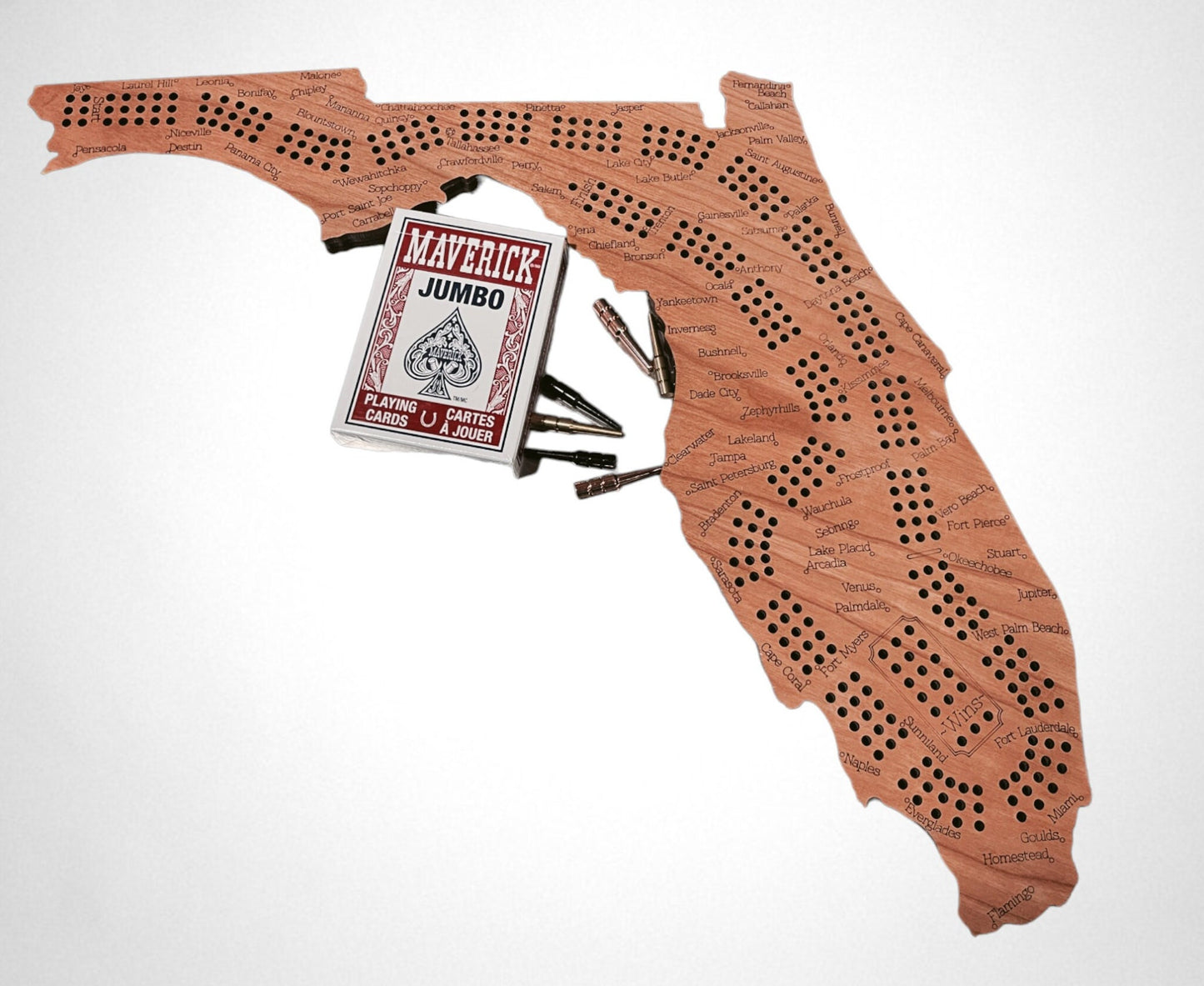 Florida Cribbage Board, Laser Engraved Wooden Game, Perfect for Family Game Night, Unique Gift for Board Game Lovers
