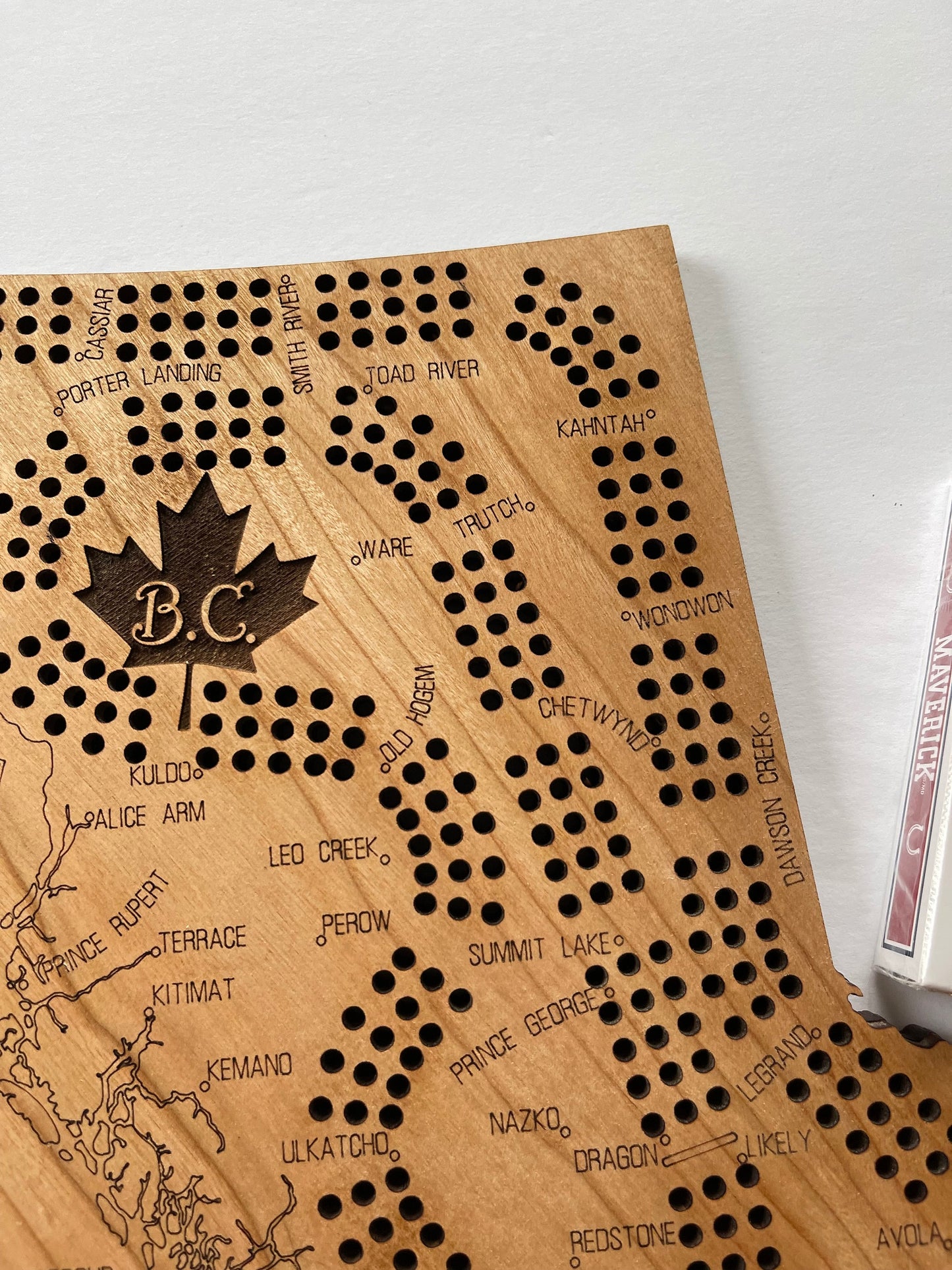 Handcrafted British Columbia Cribbage Board - Customized Gift for Cribbage Enthusiast - Engraved Cherry-Personalized Gift for Cribbage Lover