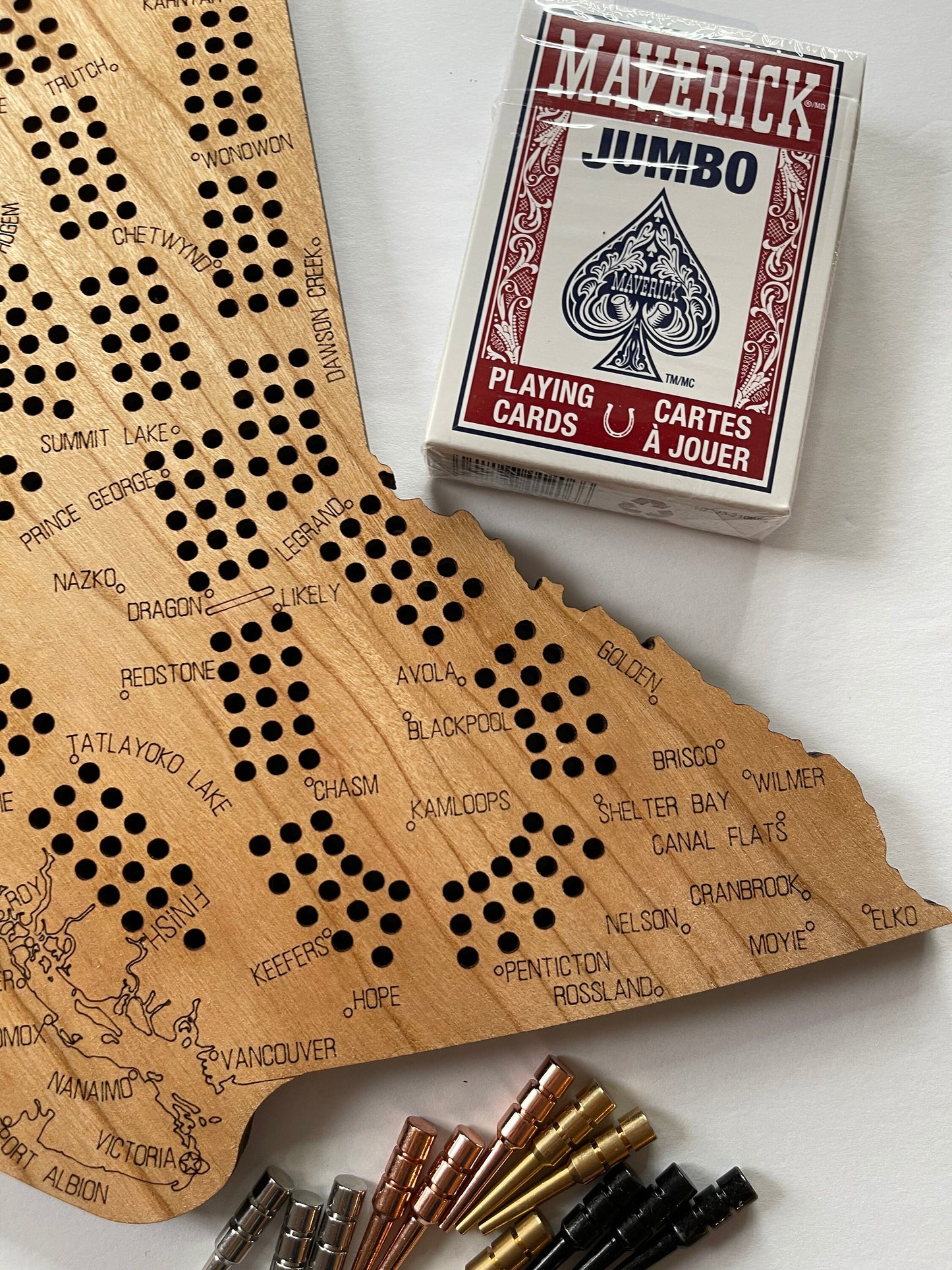 Handcrafted British Columbia Cribbage Board - Customized Gift for Cribbage Enthusiast - Engraved Cherry-Personalized Gift for Cribbage Lover