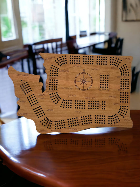 Custom Washington State Cribbage Board - Personalized Gift for Cribbage Players - Laser Engraved Design - Washington Outline Cribbage Board
