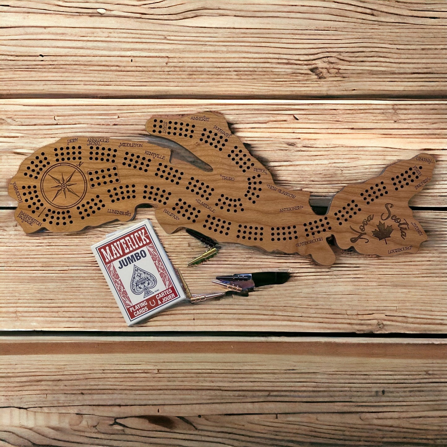 Nova Scotia Cribbage Board, Laser Engraved Wooden Game, Perfect for Family Game Night, Unique Gift for Board Game Lovers, Cherry Wood