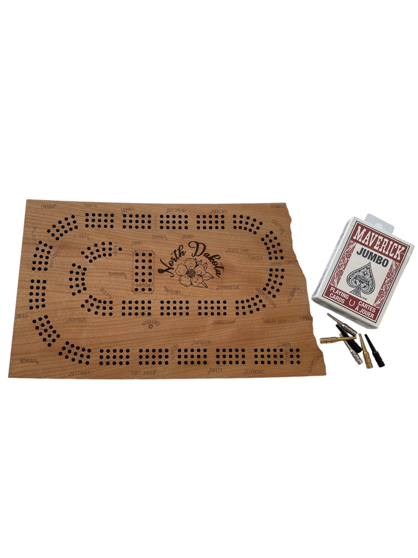 North Dakota Cribbage Board, Perfect Custom Gift for Game Night Unique Cribbage Board of North Dakota, Personalized Gift for Card Game Fans