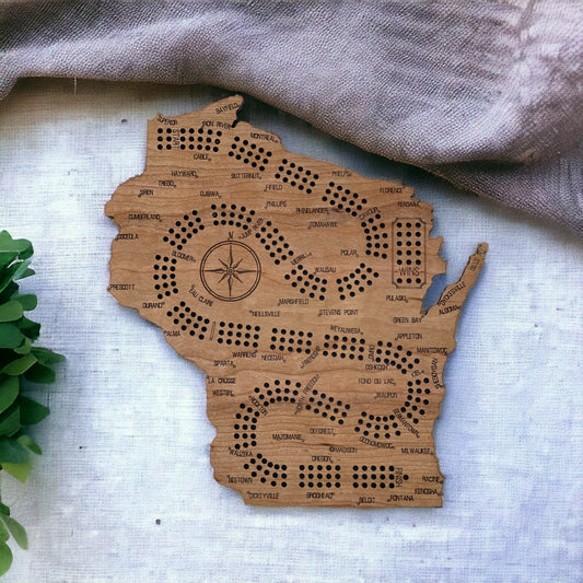 Wisconsin Cribbage Board, Laser Engraved Wooden Game, Perfect for Family Game Night, Unique Gift for Board Game Lovers, Wisconsin Decor