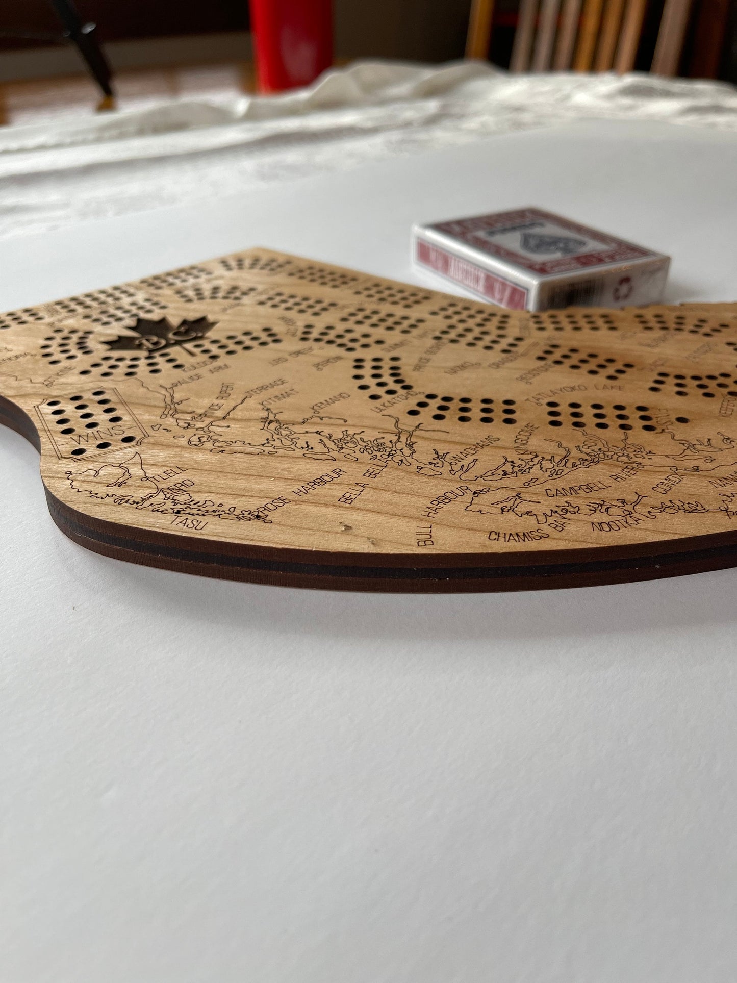 Handcrafted British Columbia Cribbage Board - Customized Gift for Cribbage Enthusiast - Engraved Cherry-Personalized Gift for Cribbage Lover