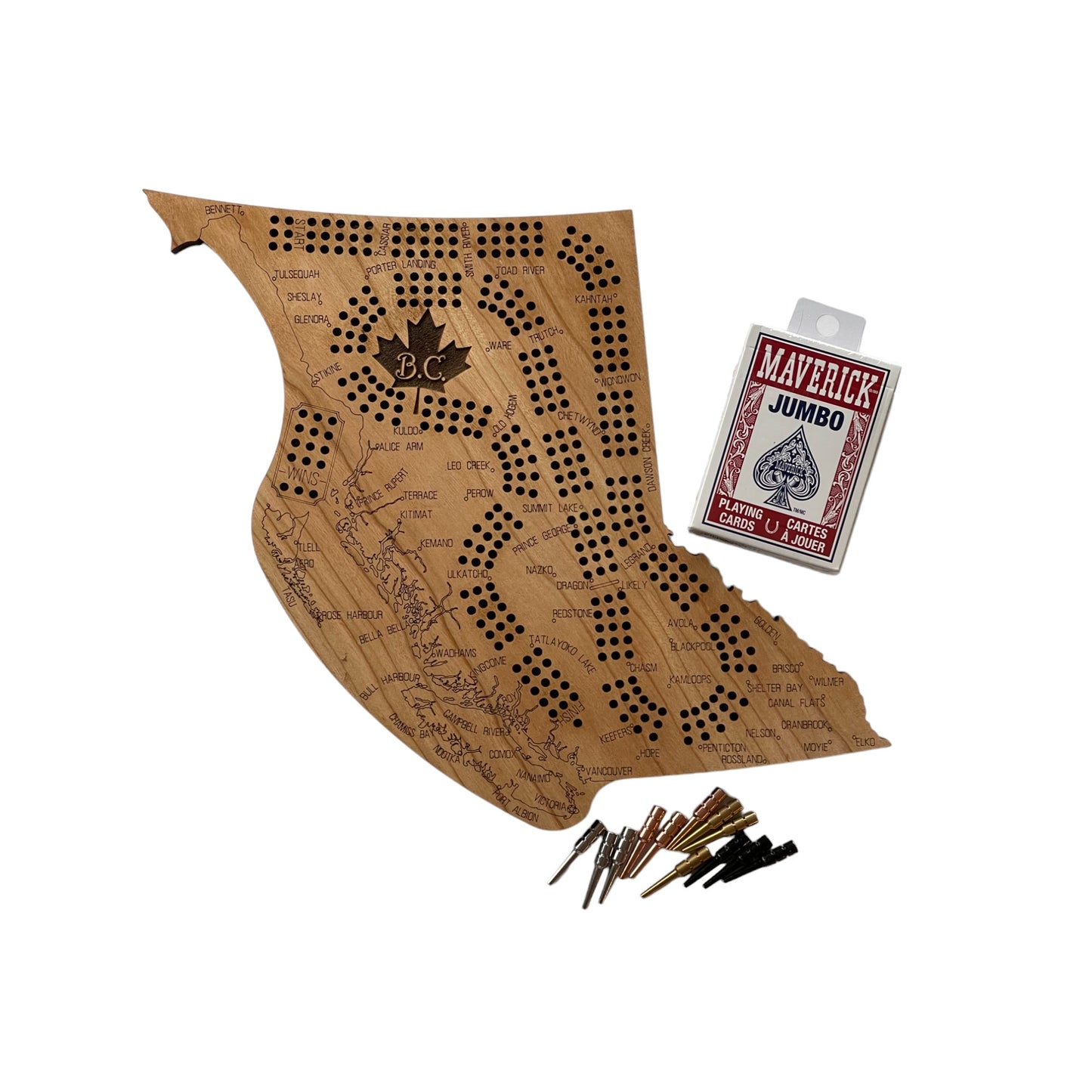 Handcrafted British Columbia Cribbage Board - Customized Gift for Cribbage Enthusiast - Engraved Cherry-Personalized Gift for Cribbage Lover