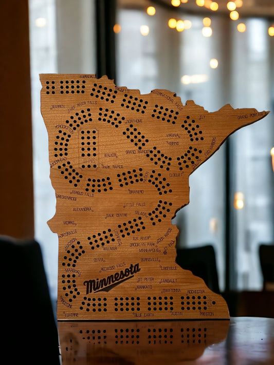 Minnesota Cribbage Board, Laser Engraved Wooden Game, Perfect for Family Game Night, Unique Gift for Board Game Lovers, Cribbage Lover