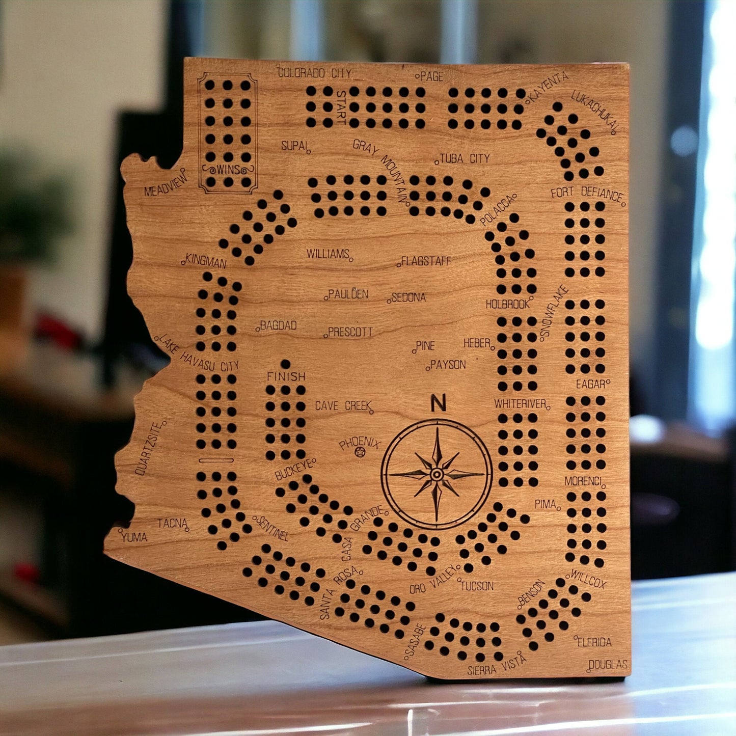 Arizona Cribbage Board - Perfect Custom Gift for Game Night - Engraved Cherry -  Arizona Cribbage Board - Unique Gift Idea - Laser Engraved