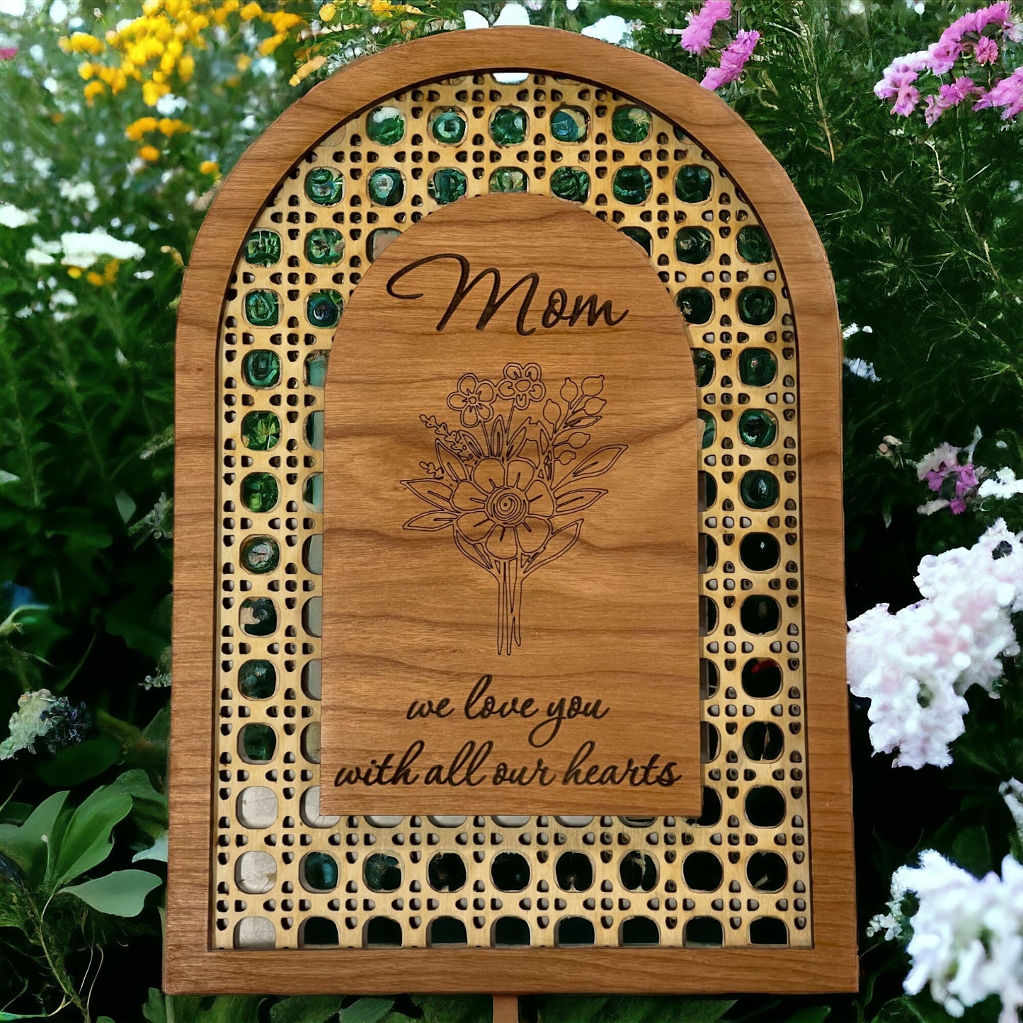 Show Mom Your Love with This Engraved Rattan 'Mom We Love You With All Our Hearts' Sign - Mothers Day or Birthday Gift - From Children